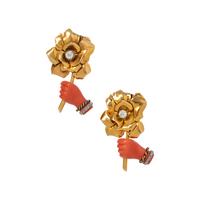 CARTIER, ART DECO, PAIR OF CORAL, YELLOW GOLD AND DIAMOND 'FLOWER IN HAND' BROOCHES