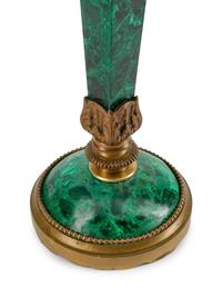 A Pair of Neoclassical Style Gilt-Bronze and Malachite Five-Light Candelabra