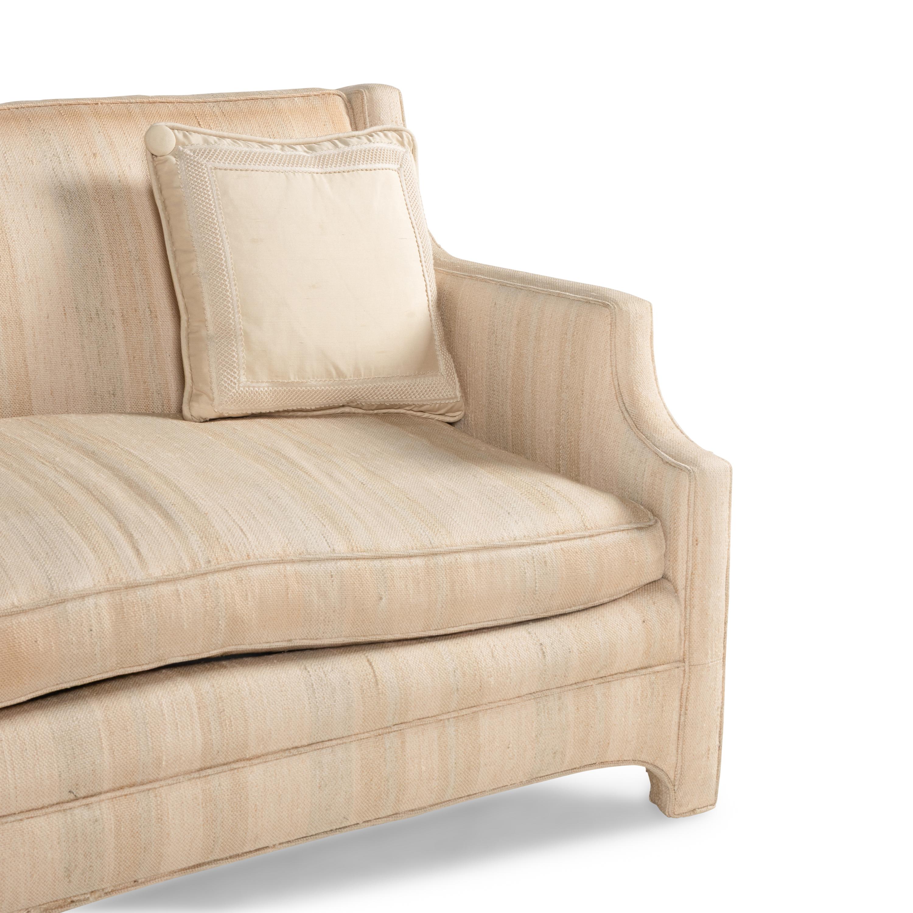 A Pair of Custom Cream Slub-Silk Upholstered Settees