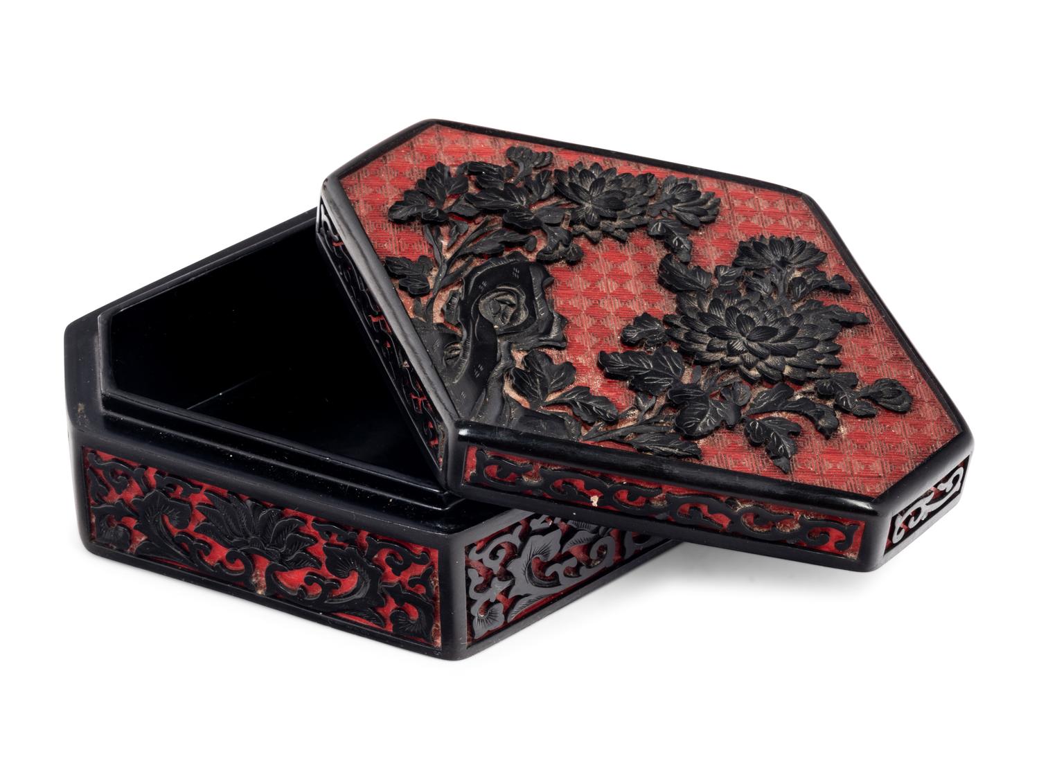 Four Chinese Carved Red Lacquer Articles