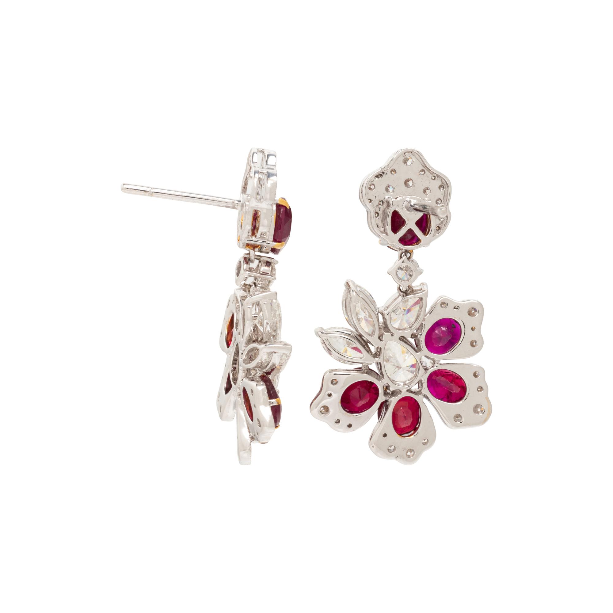 UNHEATED BURMESE RUBY AND DIAMOND FLOWER EARRINGS