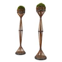 A pair of tall polychrome painted rattan plant stands american, circa 1920