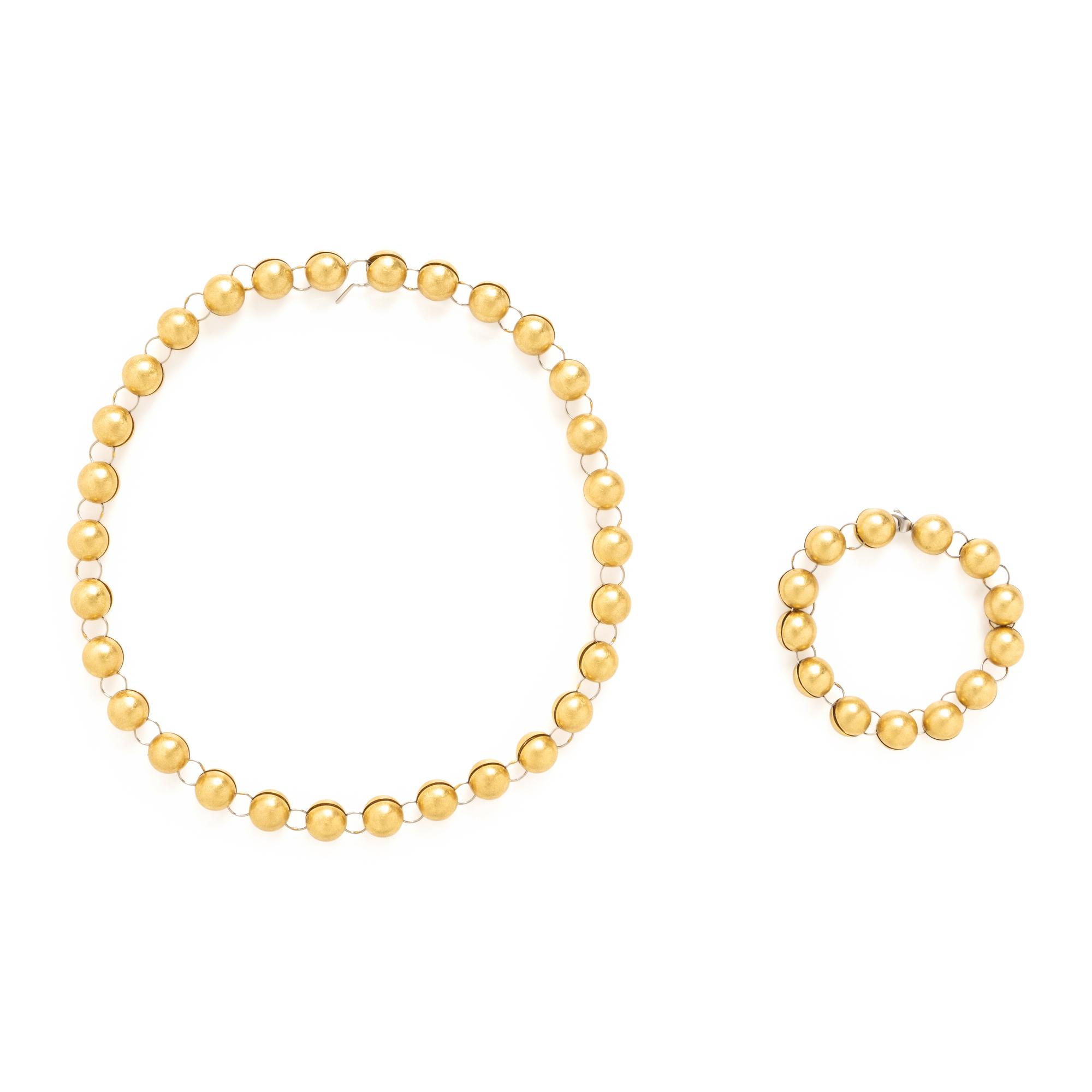 Yellow Gold and Platinum Bead Convertible Necklace and Bracelet