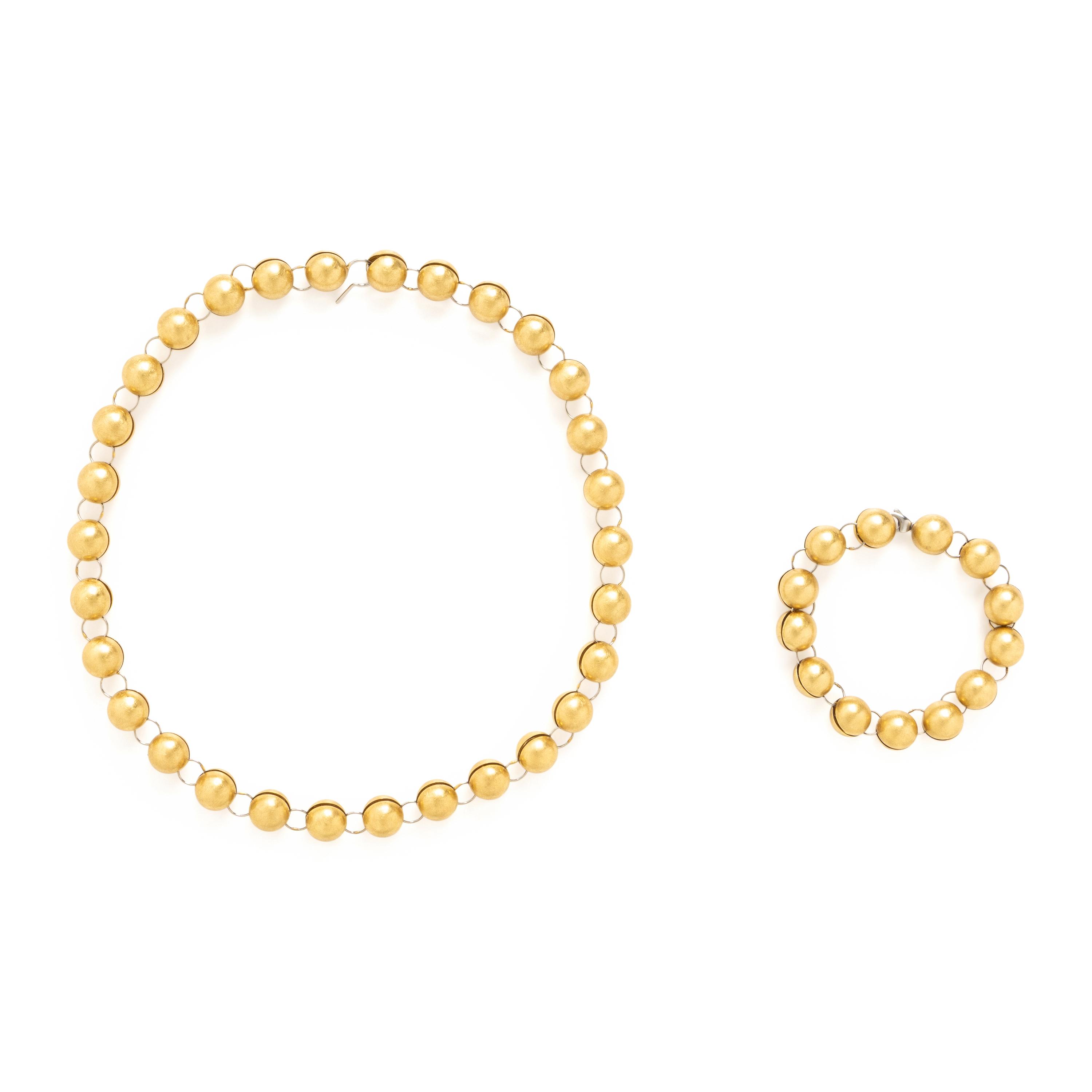 Yellow Gold and Platinum Bead Convertible Necklace and Bracelet
