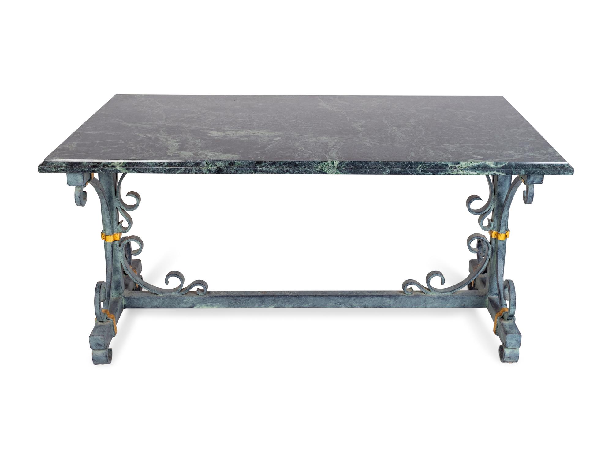 An Italian Baroque Style Parcel-Gilt Wrought- Iron Trestle Table — 20TH CENTURY