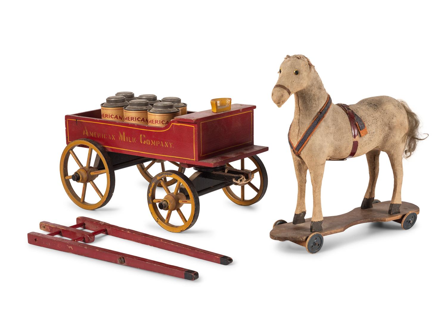 An American Milk Company Horse and Wagon Pull Toy