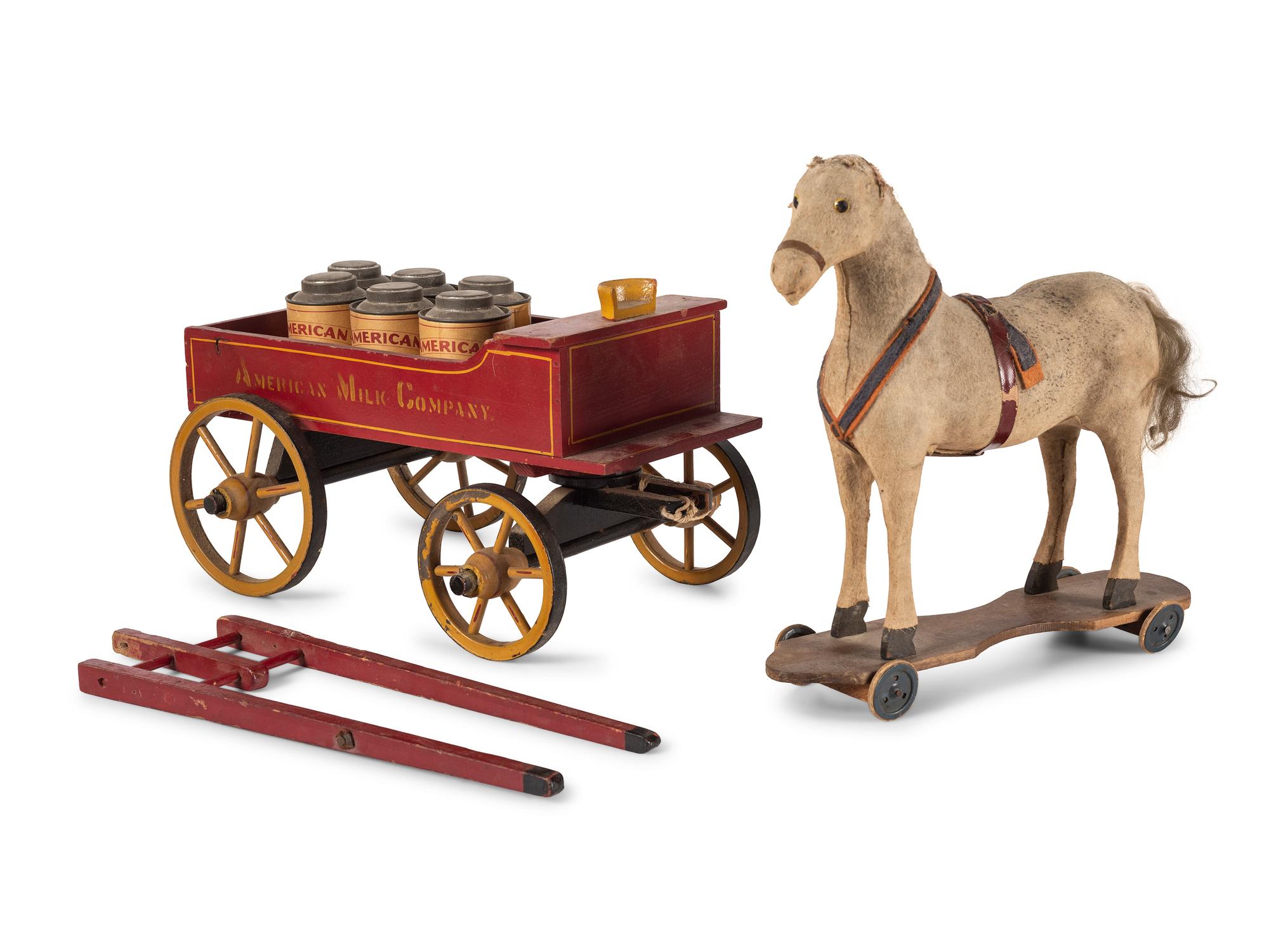 An American Milk Company Horse and Wagon Pull Toy