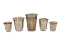 Five Russian Silver Vodka Cups