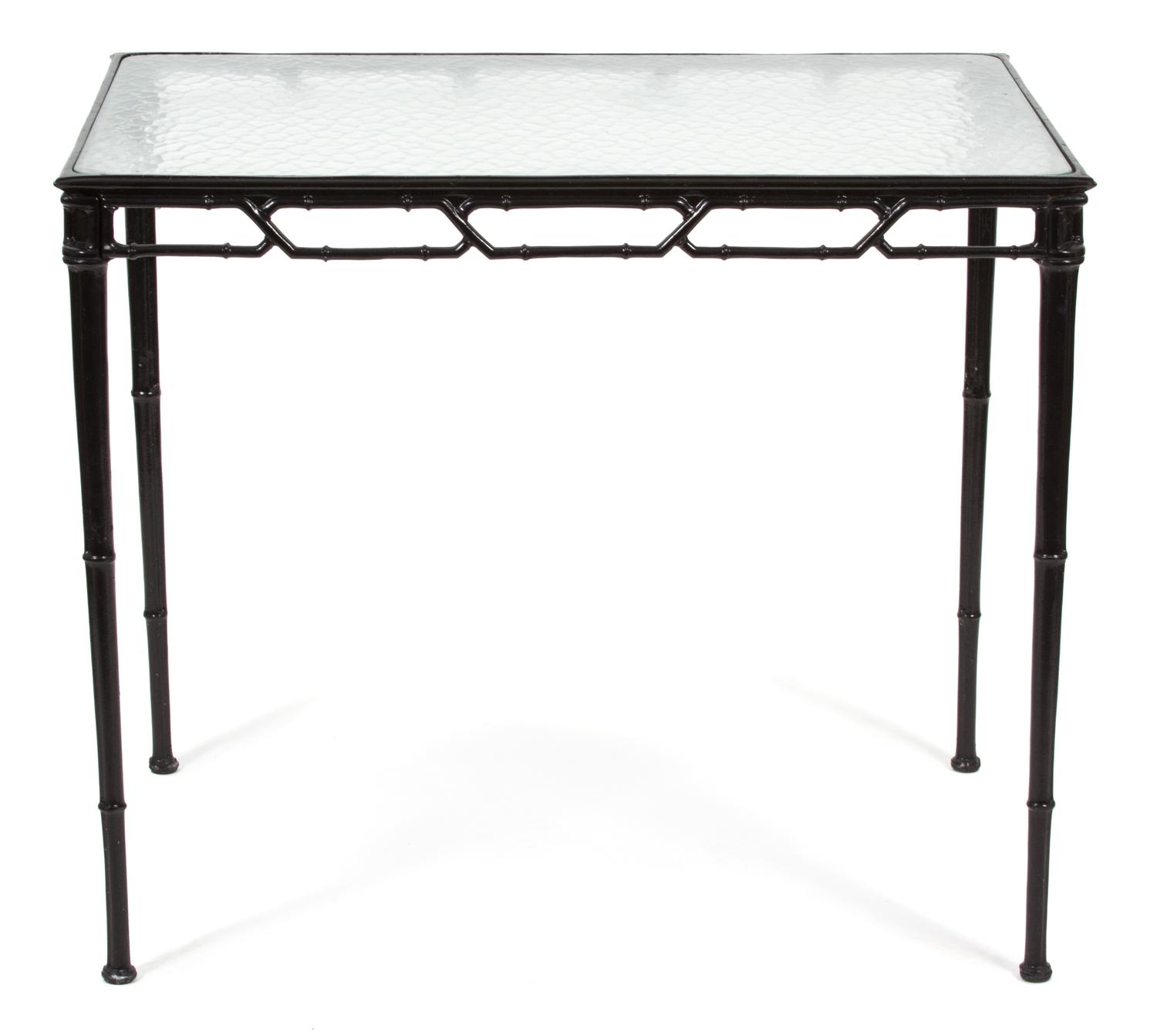 A Painted Aluminum Faux-Bamboo Breakfast Table and Four Chairs Height 29 1/2 x width 35 x depth 25 inches. — 20TH CENTURY