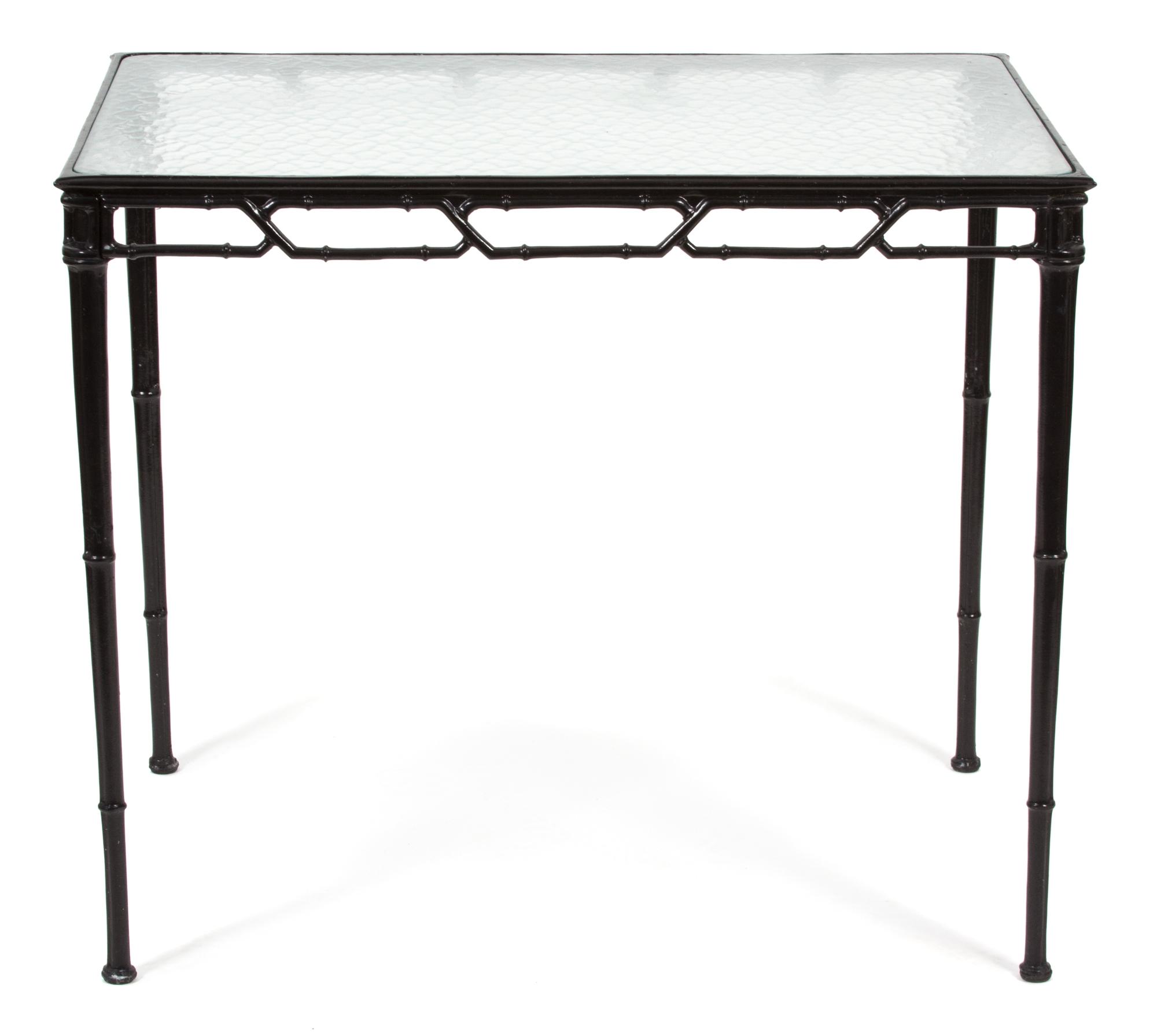 A Painted Aluminum Faux-Bamboo Breakfast Table and Four Chairs Height 29 1/2 x width 35 x depth 25 inches. — 20TH CENTURY