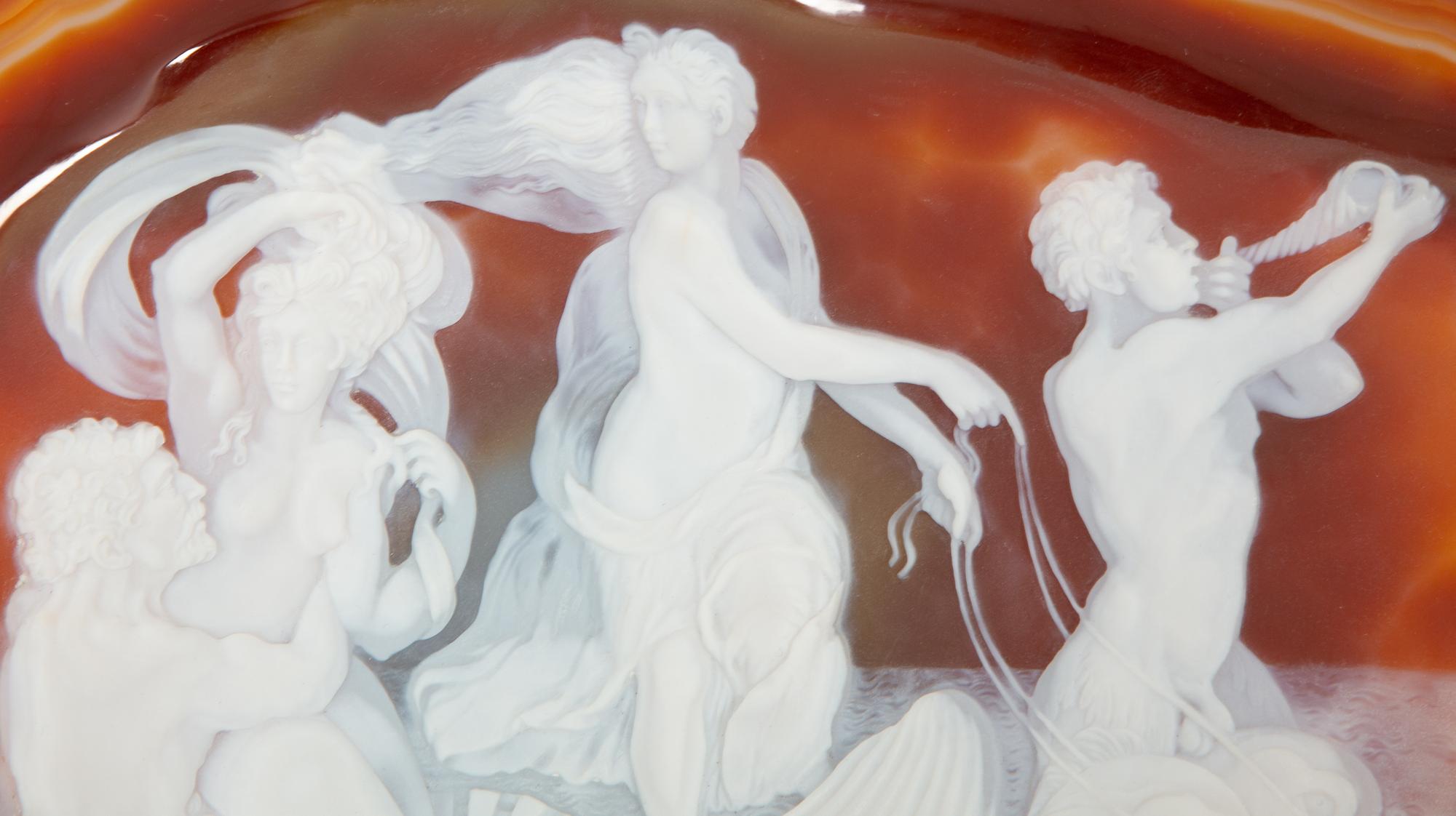 Two Heinz Postler Carved Agate Cameo Footed Bowls