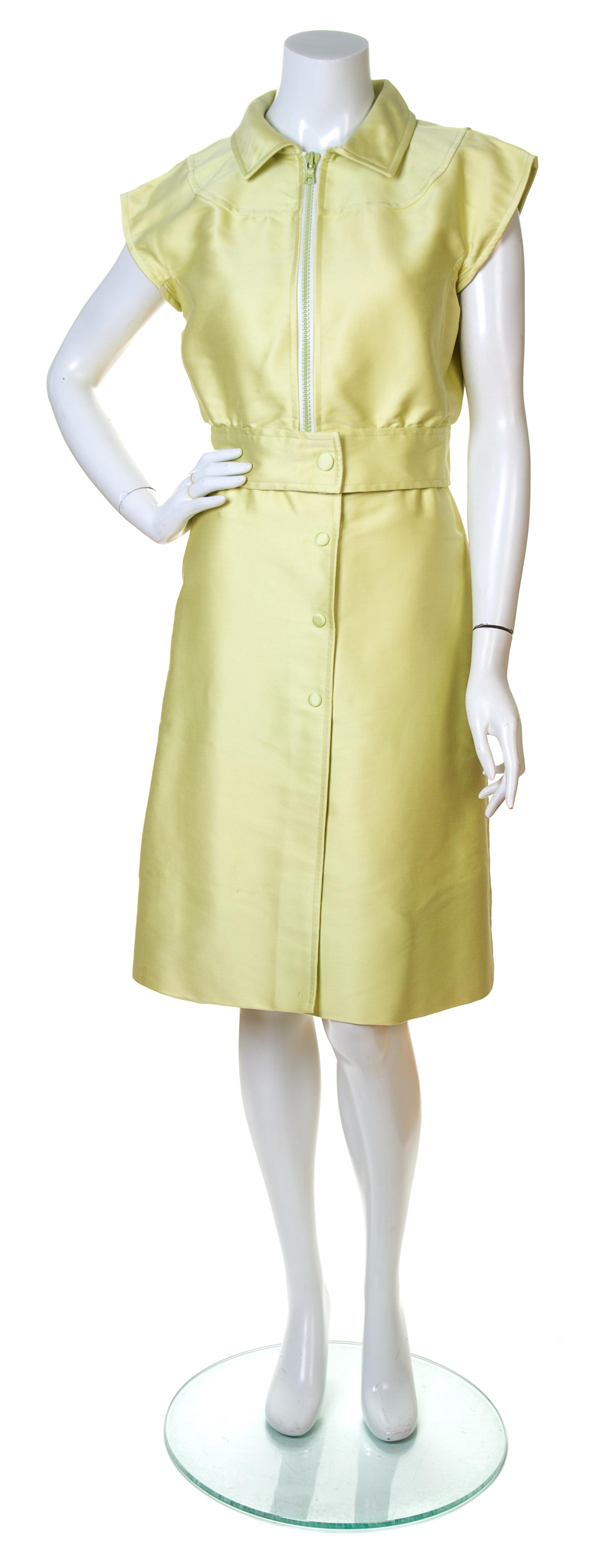A Courreges Chartreuse Cotton Skirt Ensemble, Size B.
