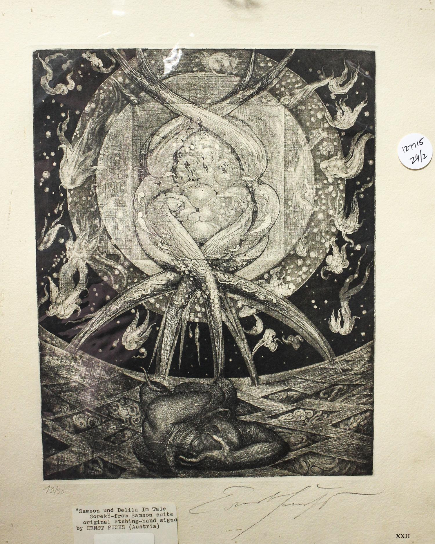 Ernst Fuchs, (Austrian, 1930–2015), 2 plates from Samson, 1967