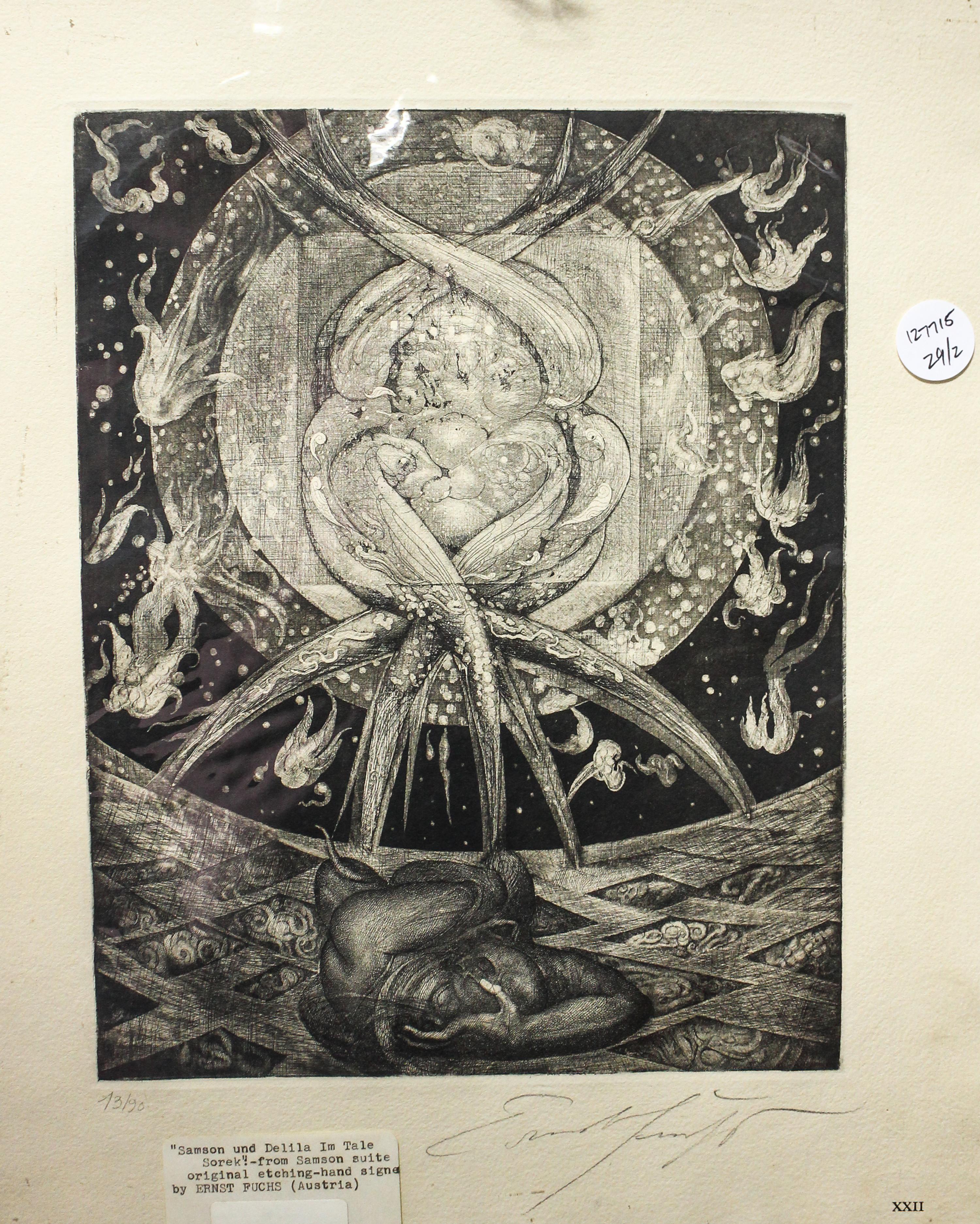 Ernst Fuchs, (Austrian, 1930–2015), 2 plates from Samson, 1967