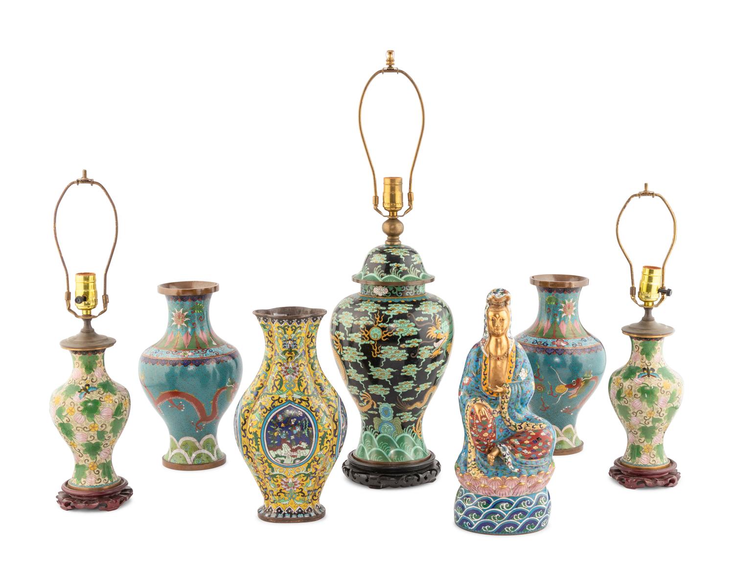 Seven Chinese Cloisonne Enamel Articles