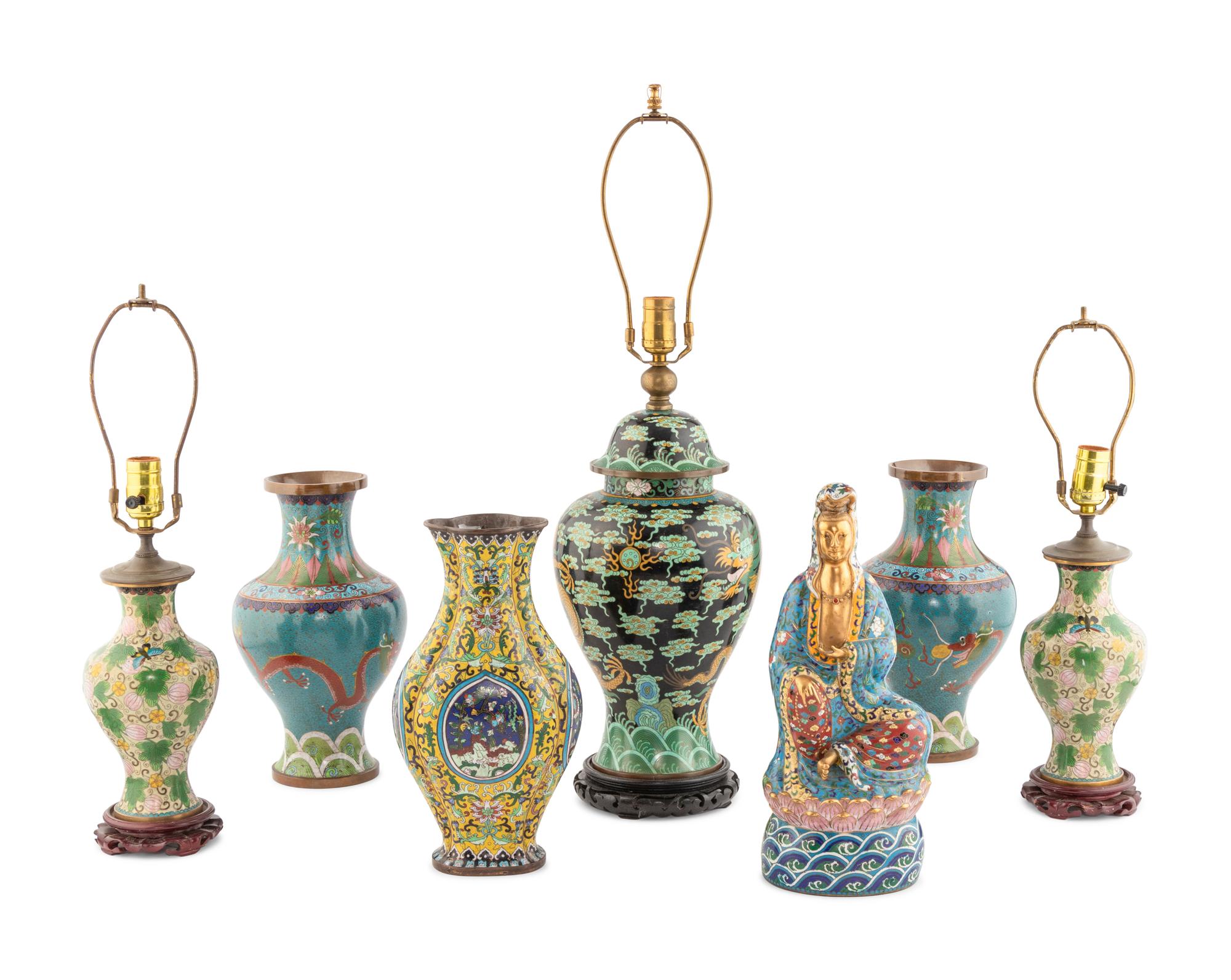 Seven Chinese Cloisonne Enamel Articles