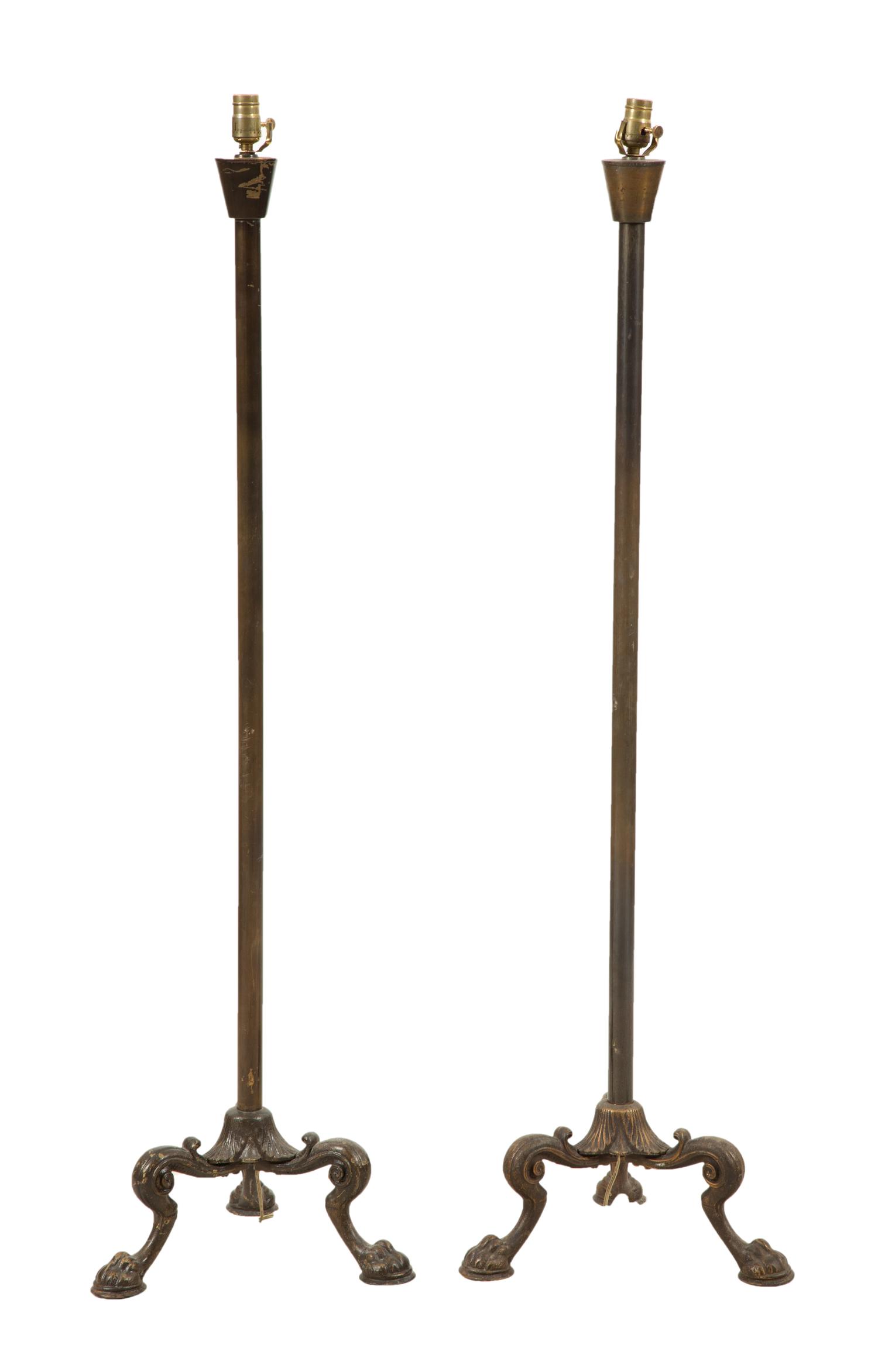 A Pair of Parcel Gilt Bronze Floor Lamps