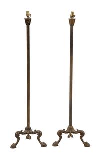A Pair of Parcel Gilt Bronze Floor Lamps
