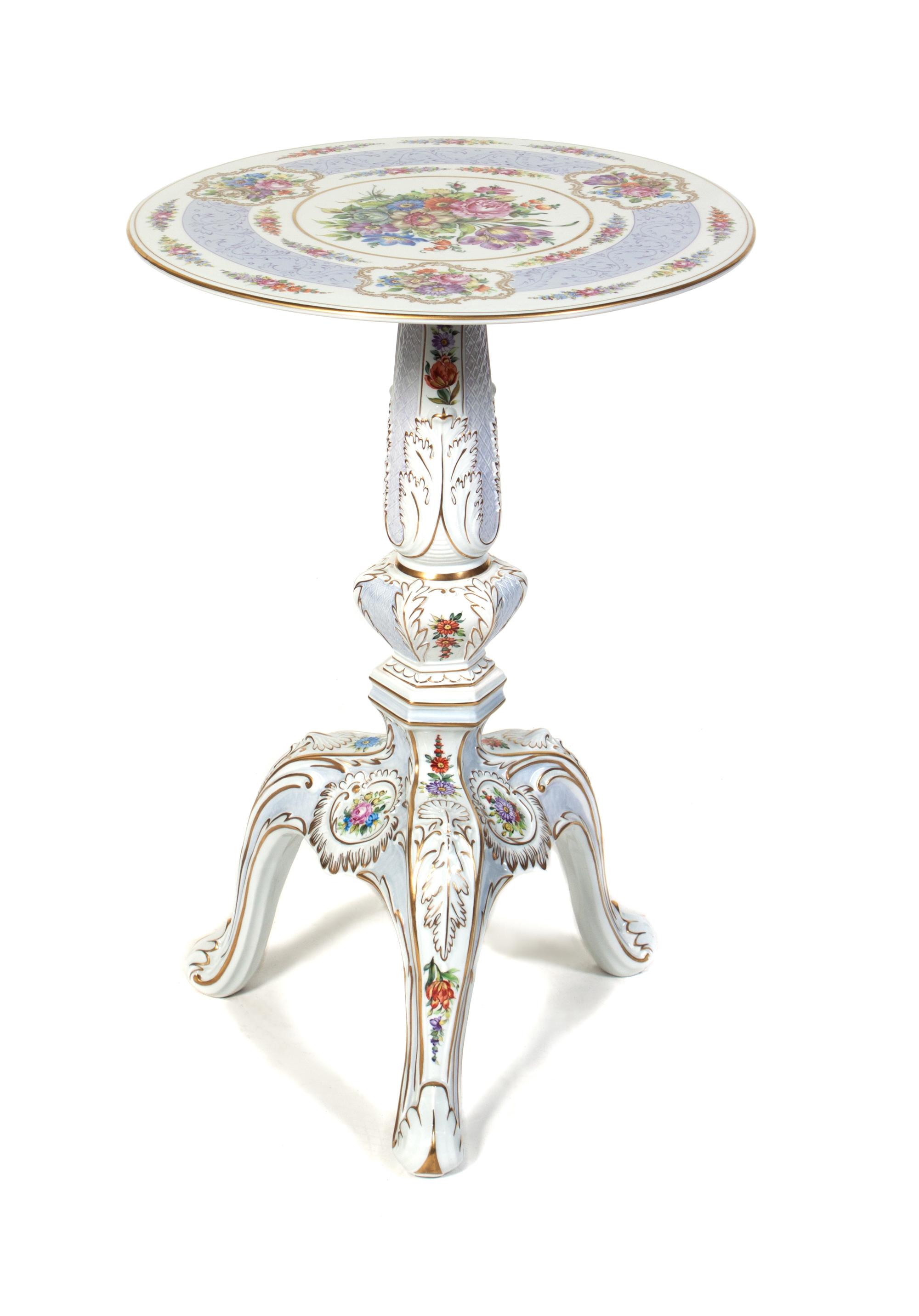A Dresden Porcelain Gueridon Height 27 x diameter 18 1/4 inches. — 20TH CENTURY