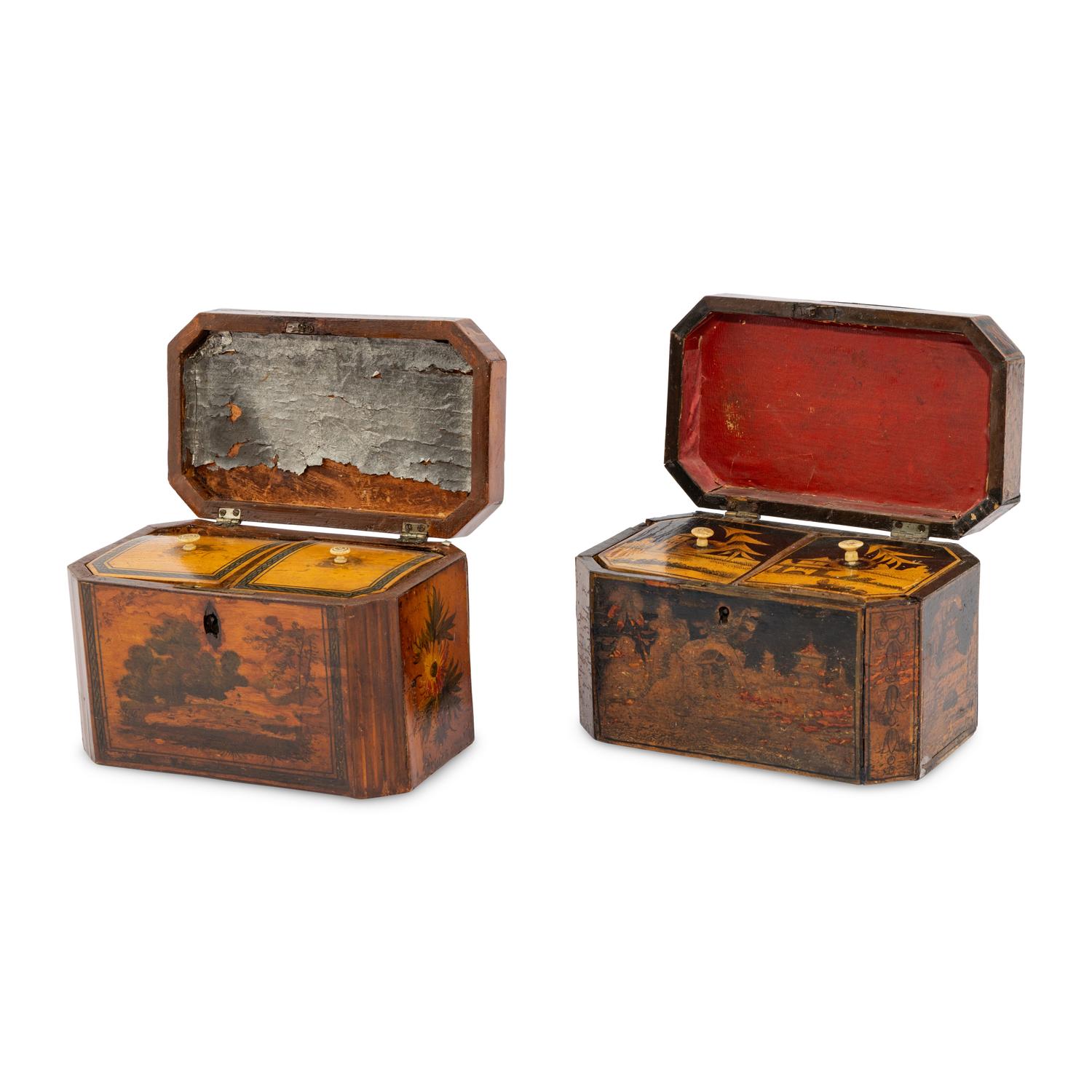 Two English Painted Tea Caddies