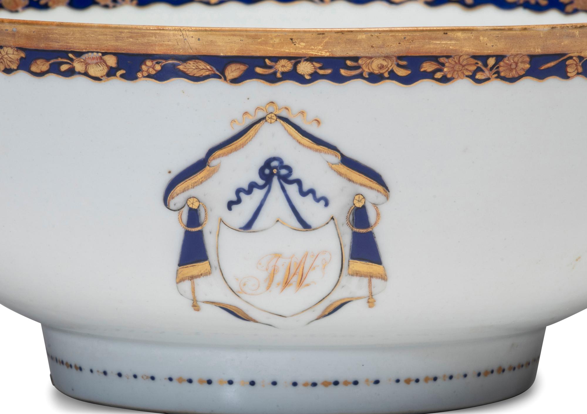 A Chinese Export Porcelain Bowl and Pair of Plates