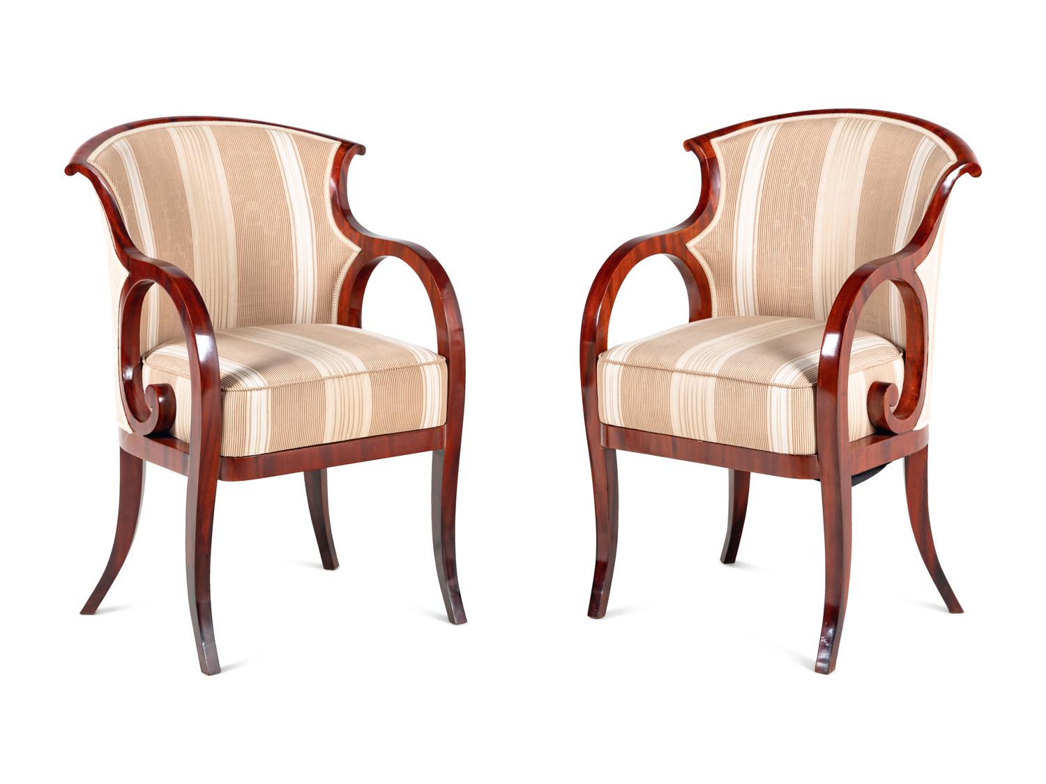A Pair of Biedermeier Mahogany Armchairs