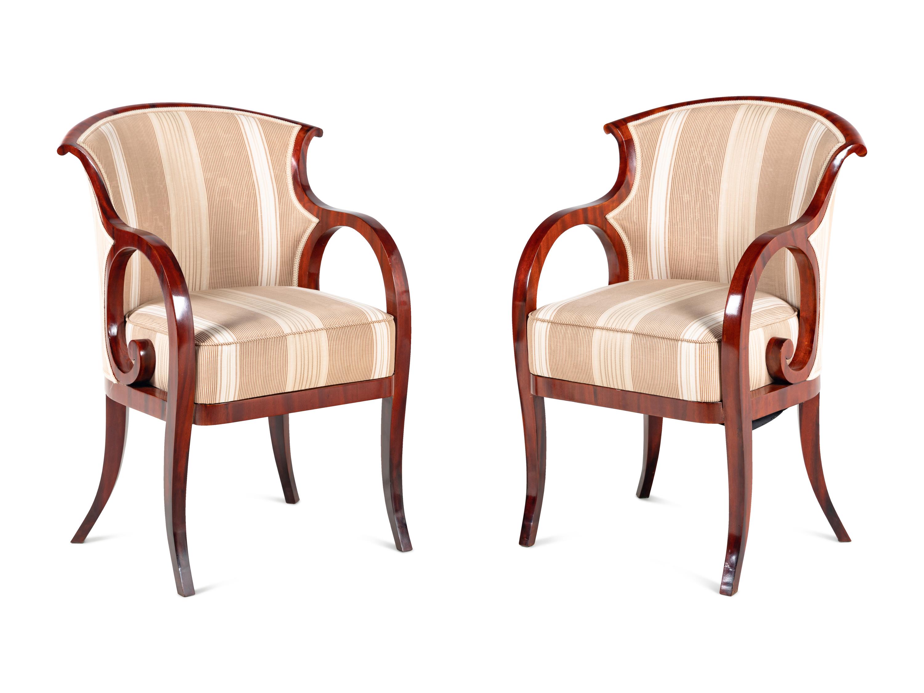 A Pair of Biedermeier Mahogany Armchairs