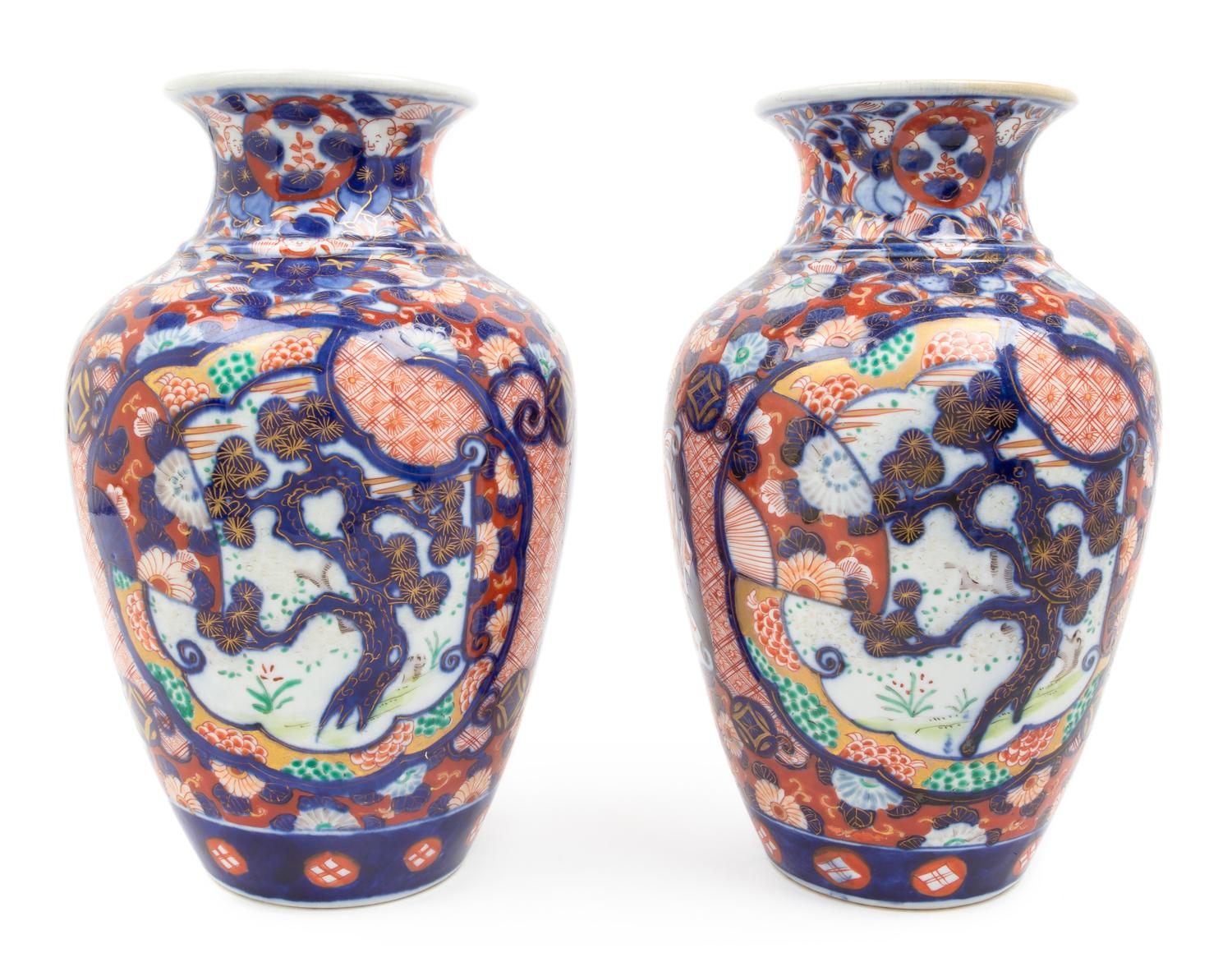 A Pair of Imari Palette Porcelain Vases Height 12 inches. — LATE 19TH CENTURY
