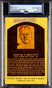 A Mel Ott Signed Cut Hall of Fame Postcard (PSA ENCAPSULATED)