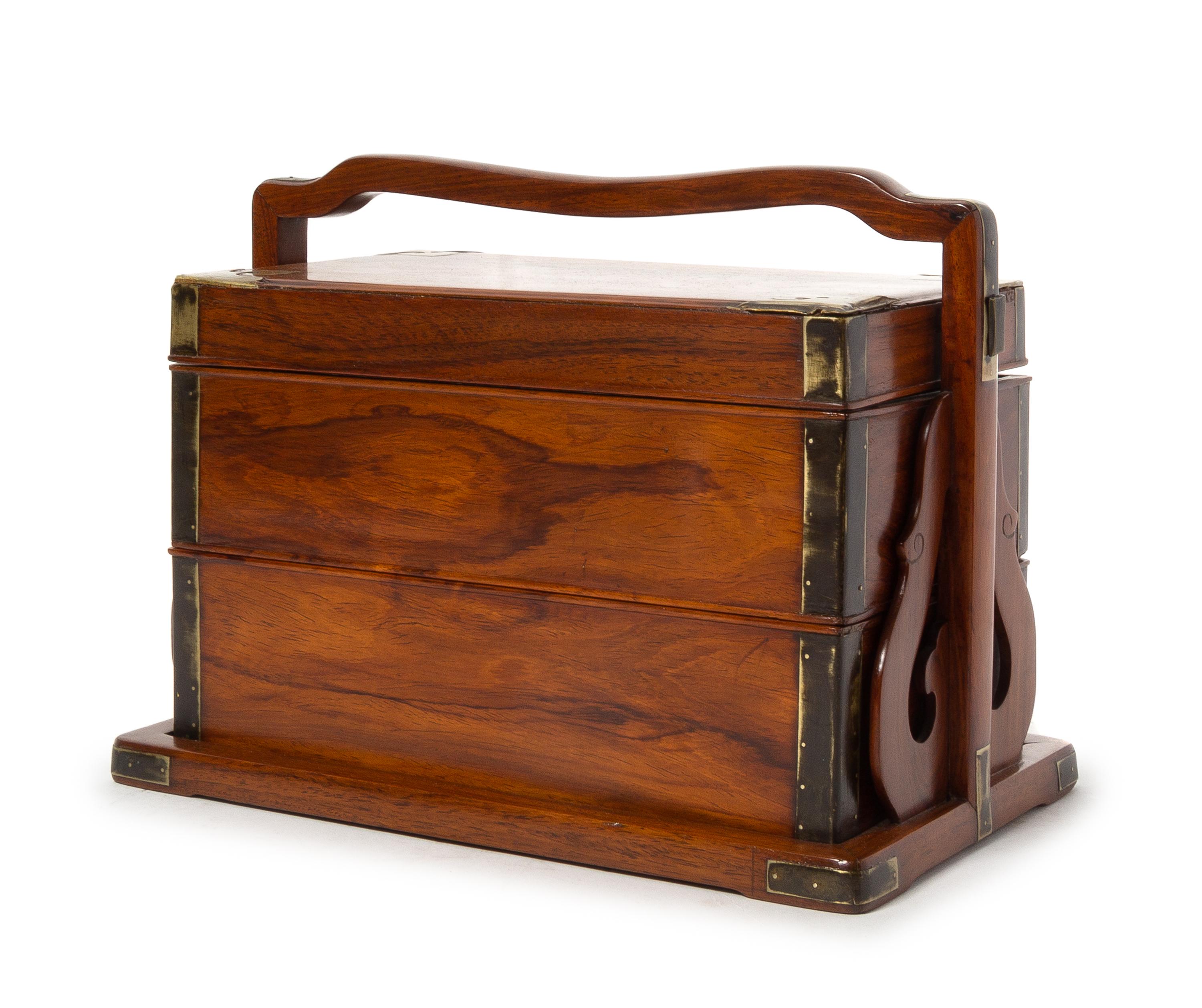 A Chinese Huanghuali Two-Tier Picnic Box and Cover, Tihe Height 8 1/2 x width 11 x depth 6 inches. — QING DYNASTY (1644-1911)