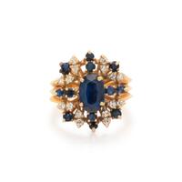 SYNTHETIC SAPPHIRE, SAPPHIRE, AND DIAMOND RING