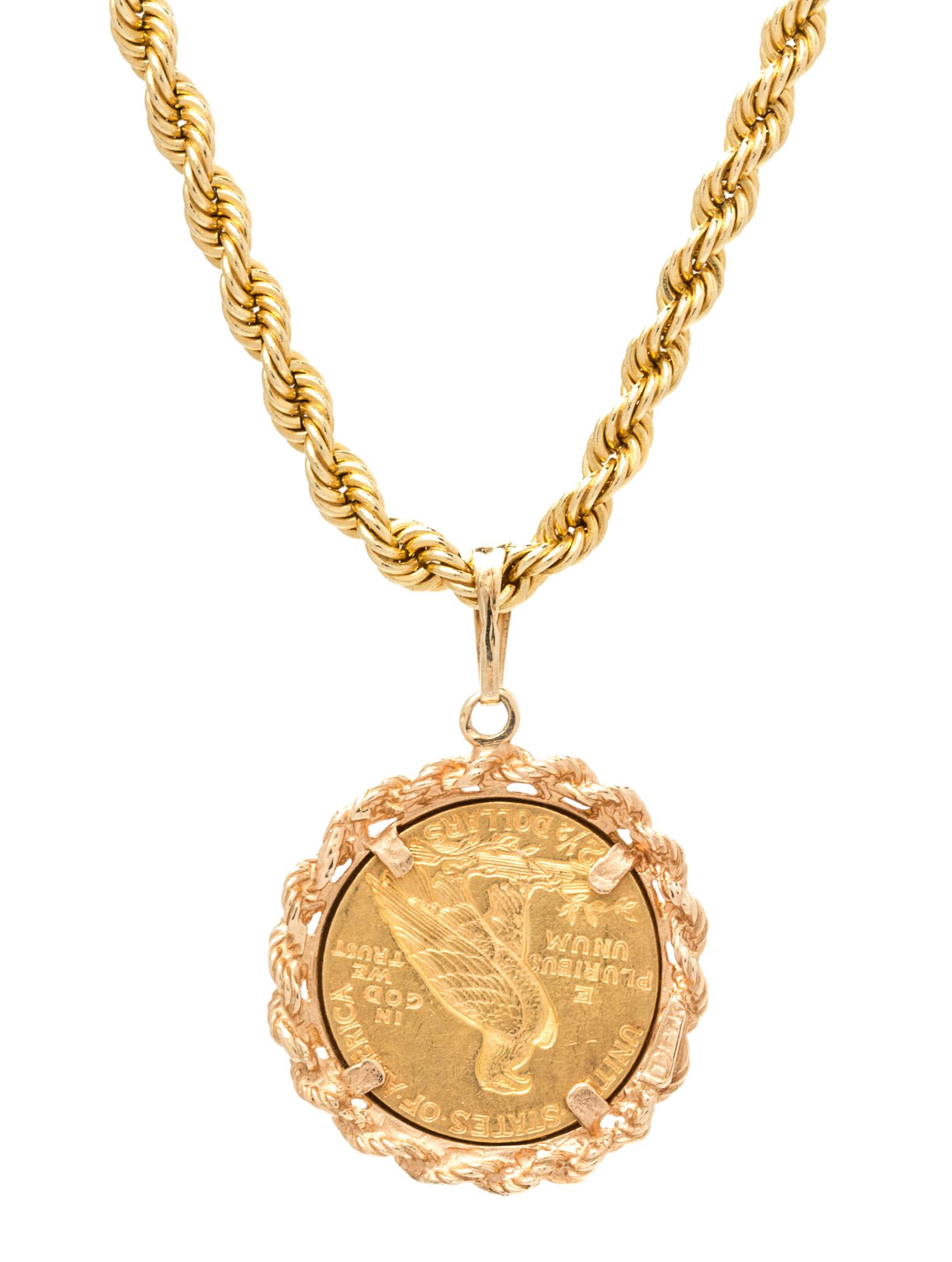 A 14 Karat Yellow Gold and US $2 1/2 1929 Indian Head Coin Pendant, 14.90 dwts.