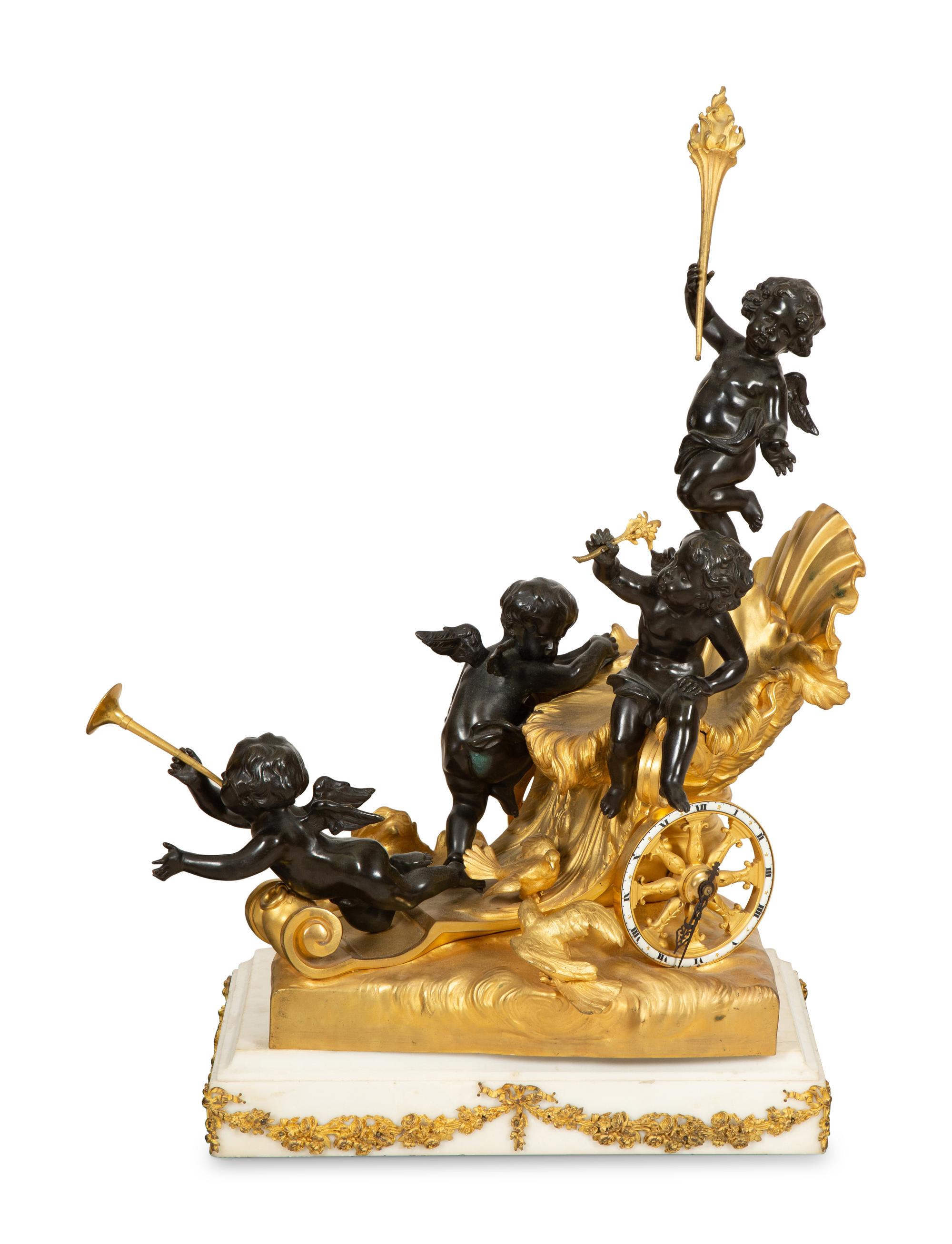 A Raingo Frères Monumental Gilt Bronze Chariot Clock