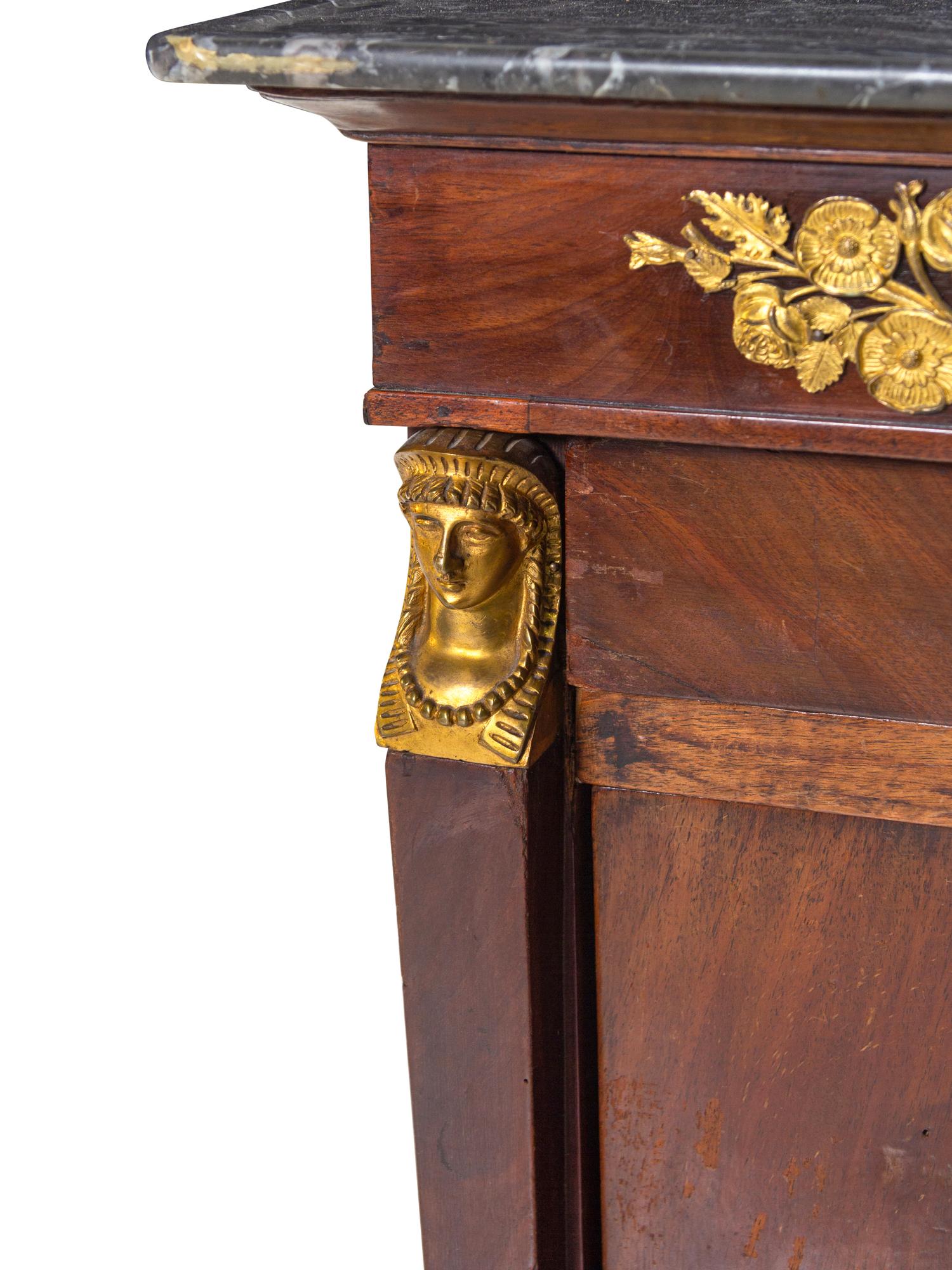 An Empire Style Gilt Metal Mounted Mahogany Side Cabinet