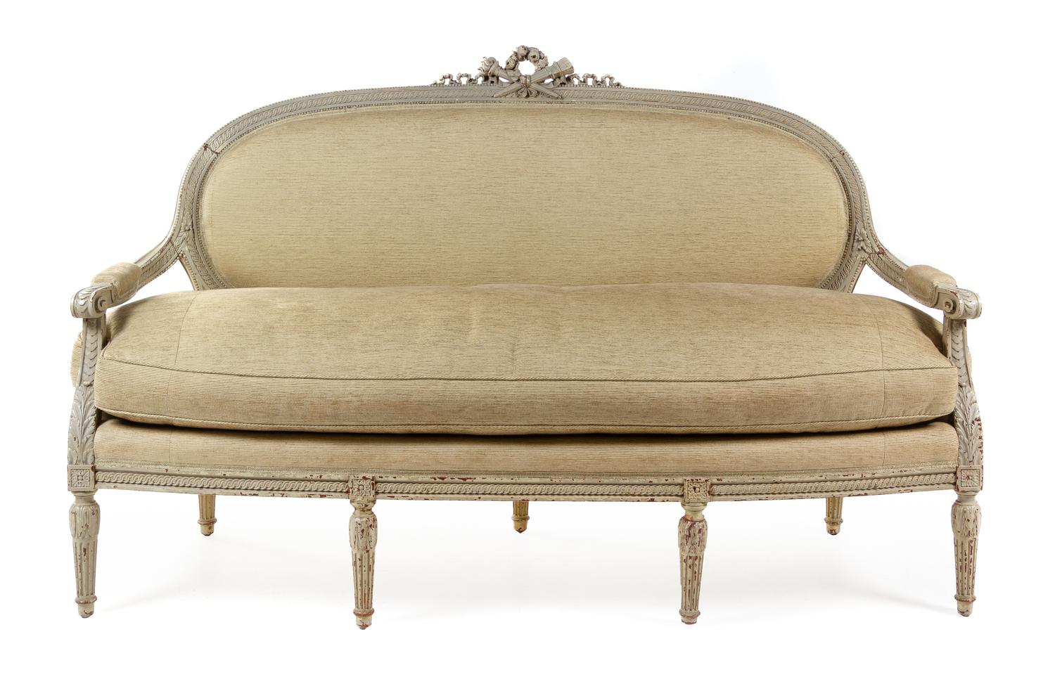 A Louis XVI Painted Sofa Height 44 1/2 x width 72 inches. — CIRCA 1800