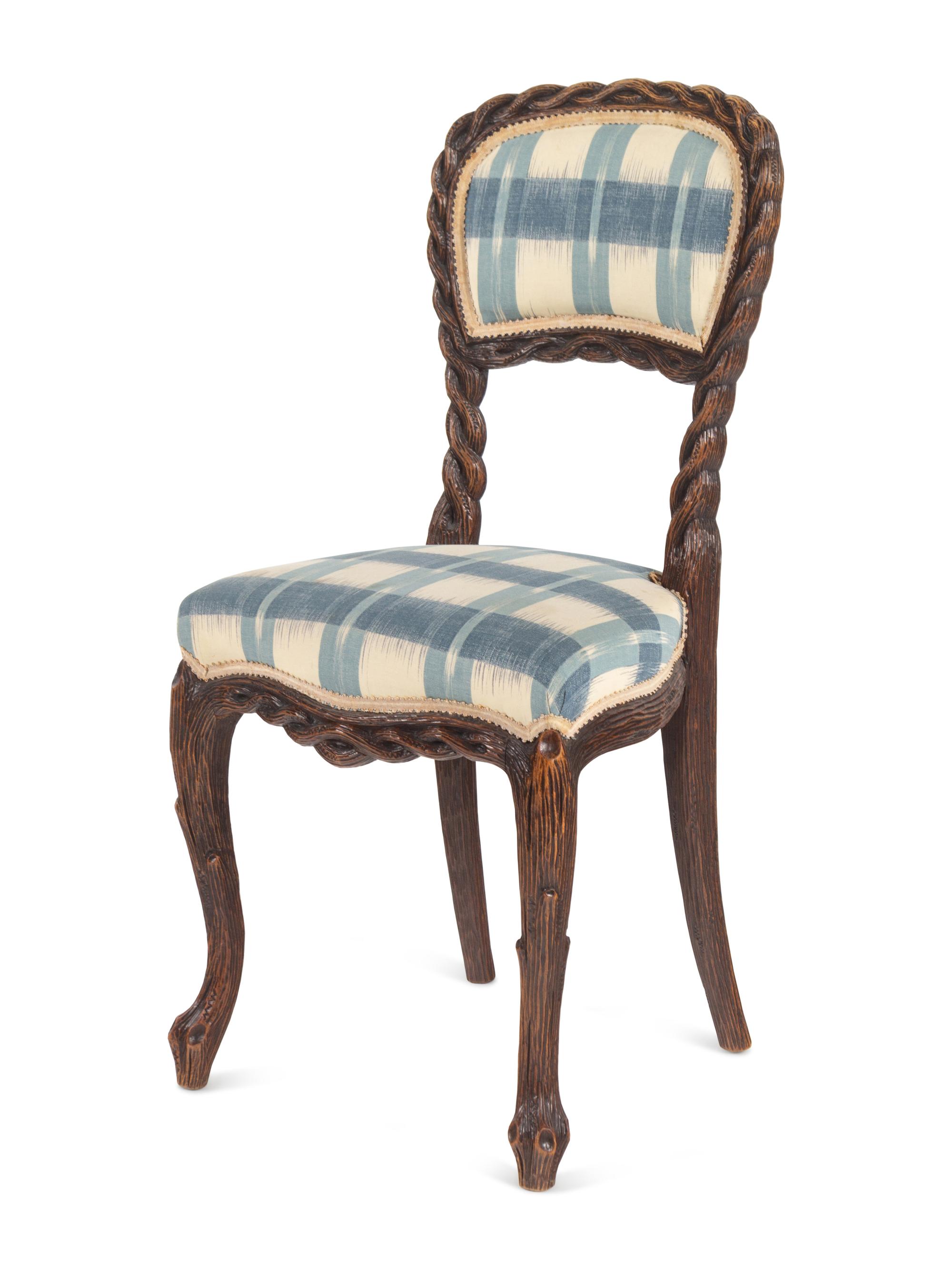 A Pair of French Faux Bois-Carved Side Chairs