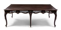 A French Provincial Carved Oak Dining Table, J. Sarazin, Height 31 1/4 x width 88 x depth 60 inches.