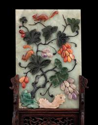 Two Chinese Jade and Hardstone Inset Table Screens