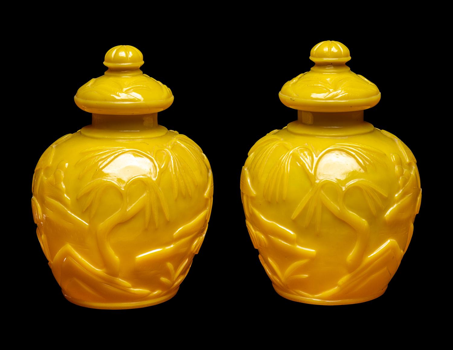 Five Chinese Yellow Peking Glass Wares