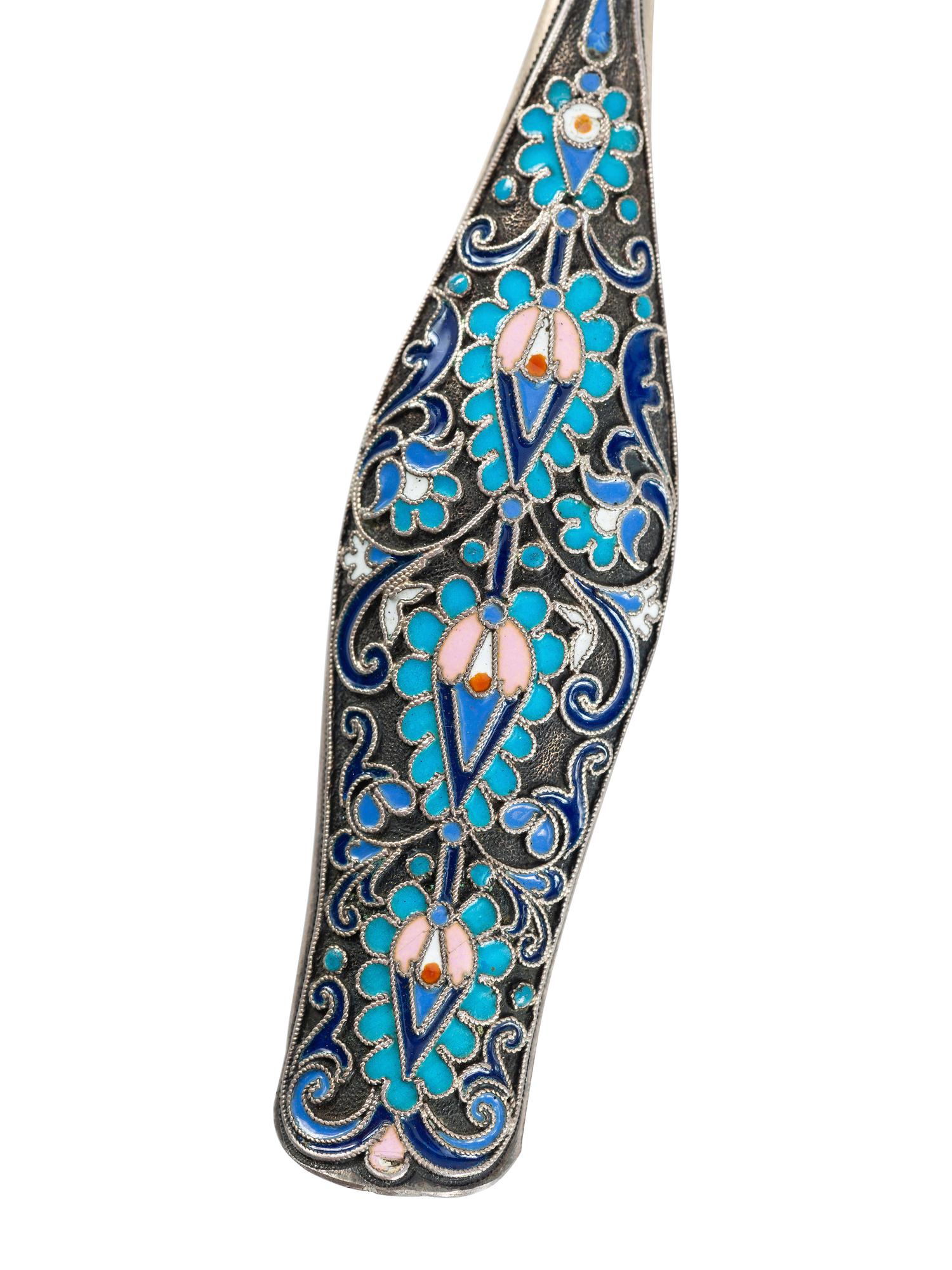 Sixteen Russian Silver and Enamel Spoons