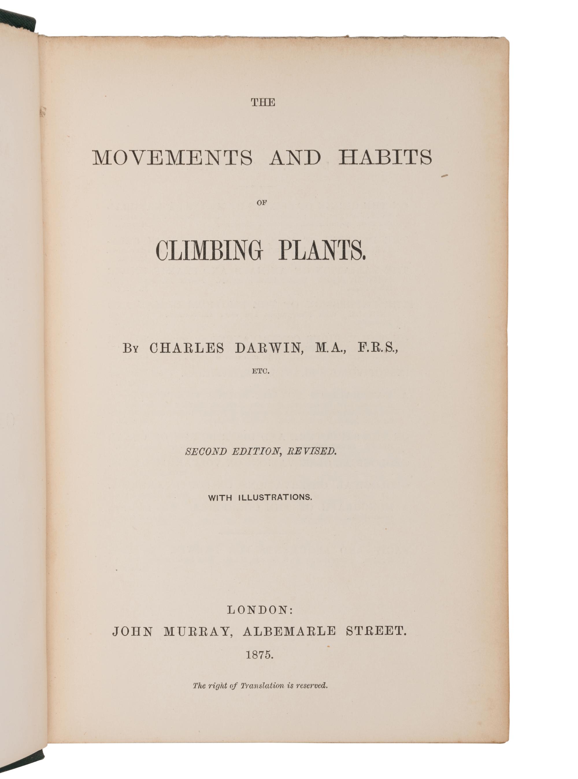 DARWIN, Charles Robert (1809-1882). The Movements and Habits of Climbing Plants...second edition, revised. London: John Murray, 1875.
