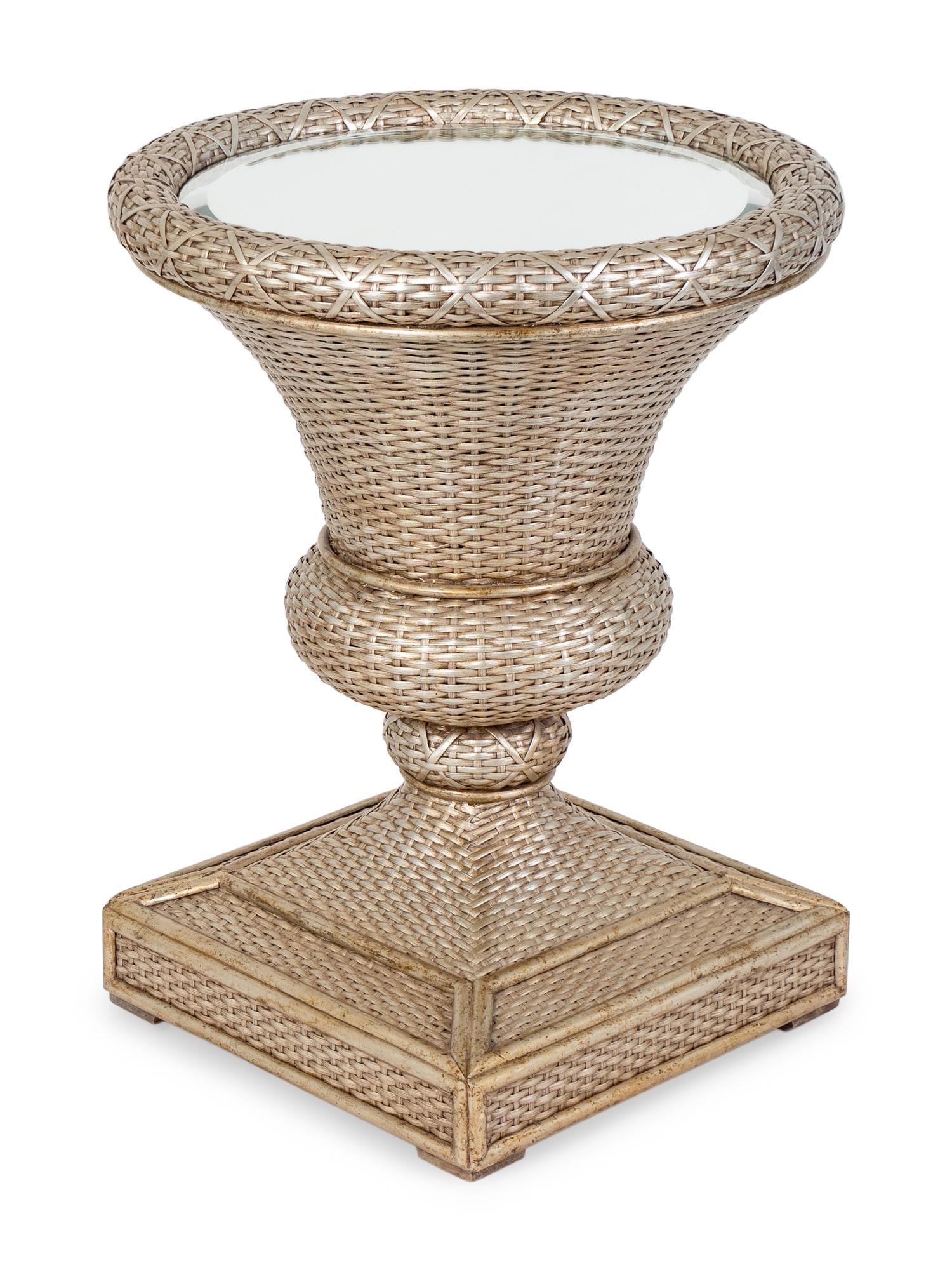 A Neoclassical Style Silvered Rattan and Glass Center Table — 20TH CENTURY