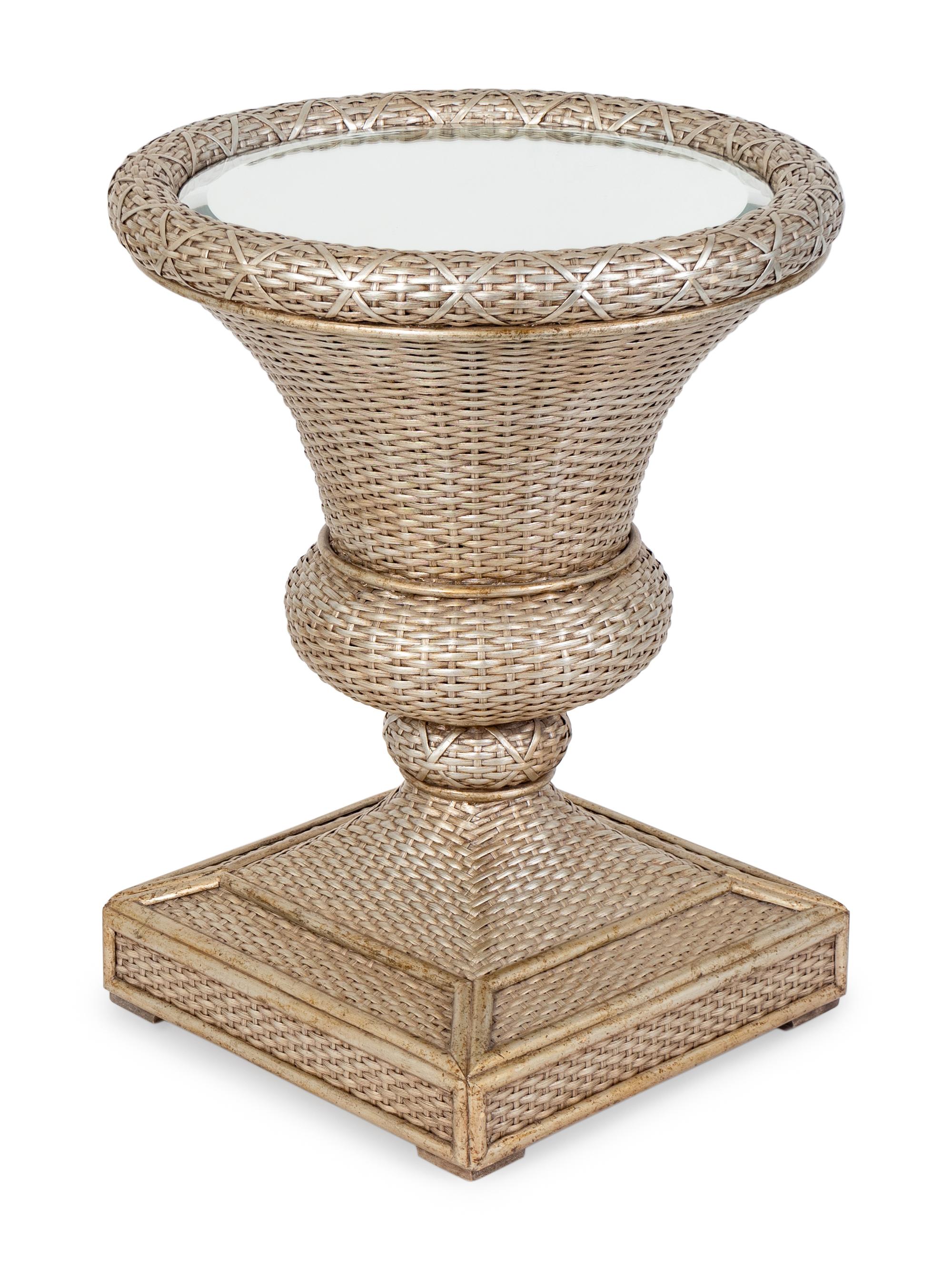 A Neoclassical Style Silvered Rattan and Glass Center Table — 20TH CENTURY