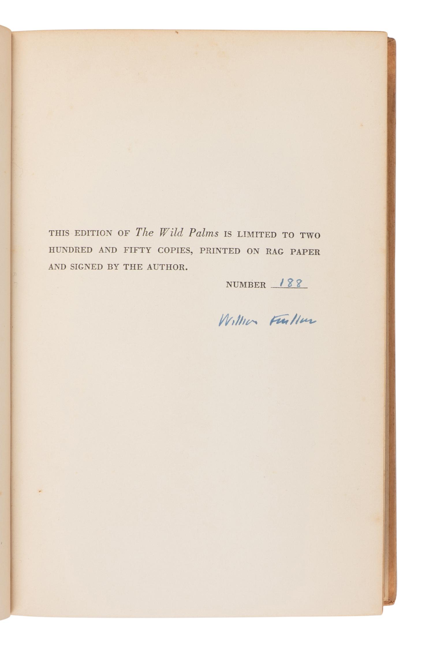 FAULKNER, William (1897-1962). The Wild Palms . New York: Random House, 1939.