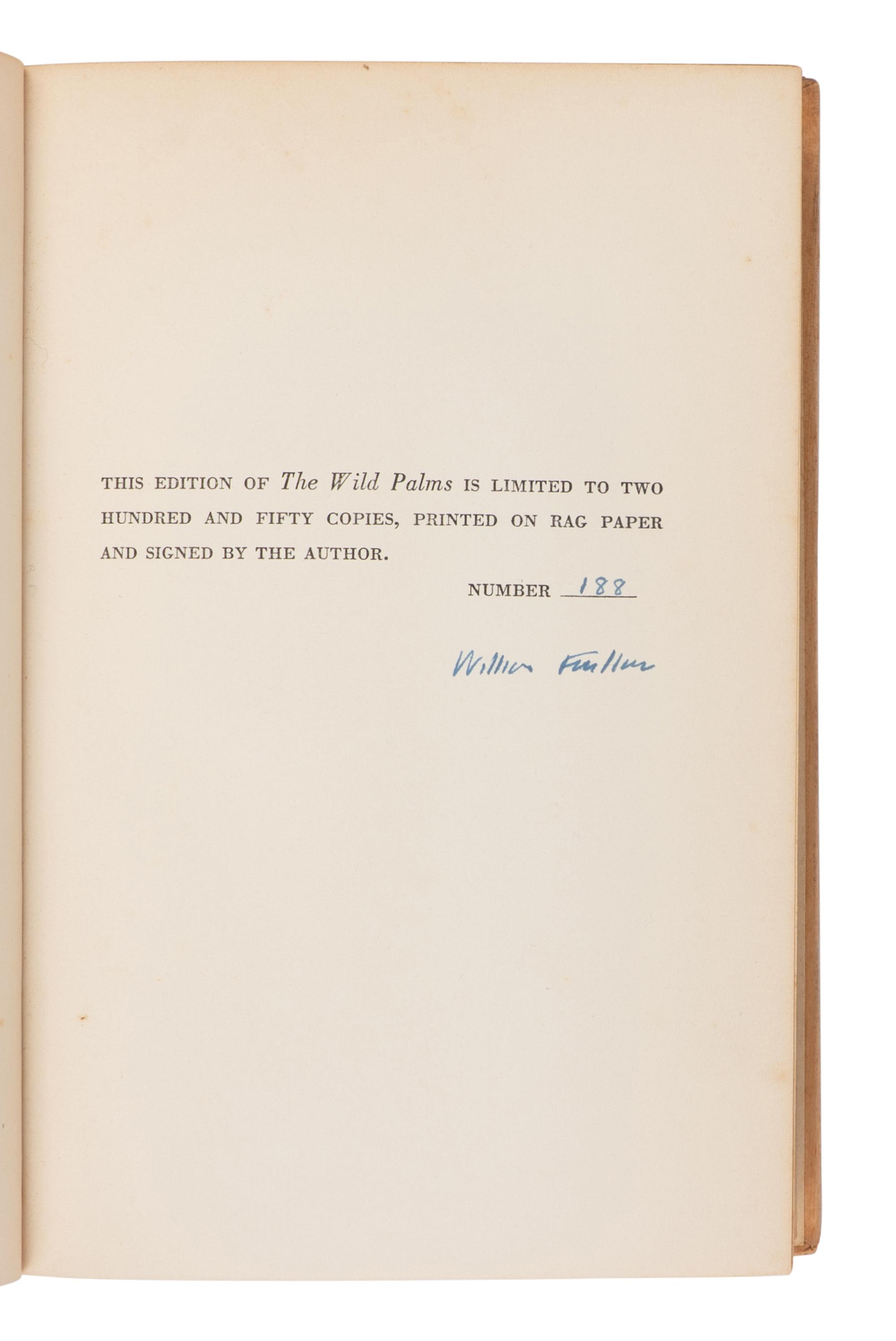 FAULKNER, William (1897-1962). The Wild Palms . New York: Random House, 1939.