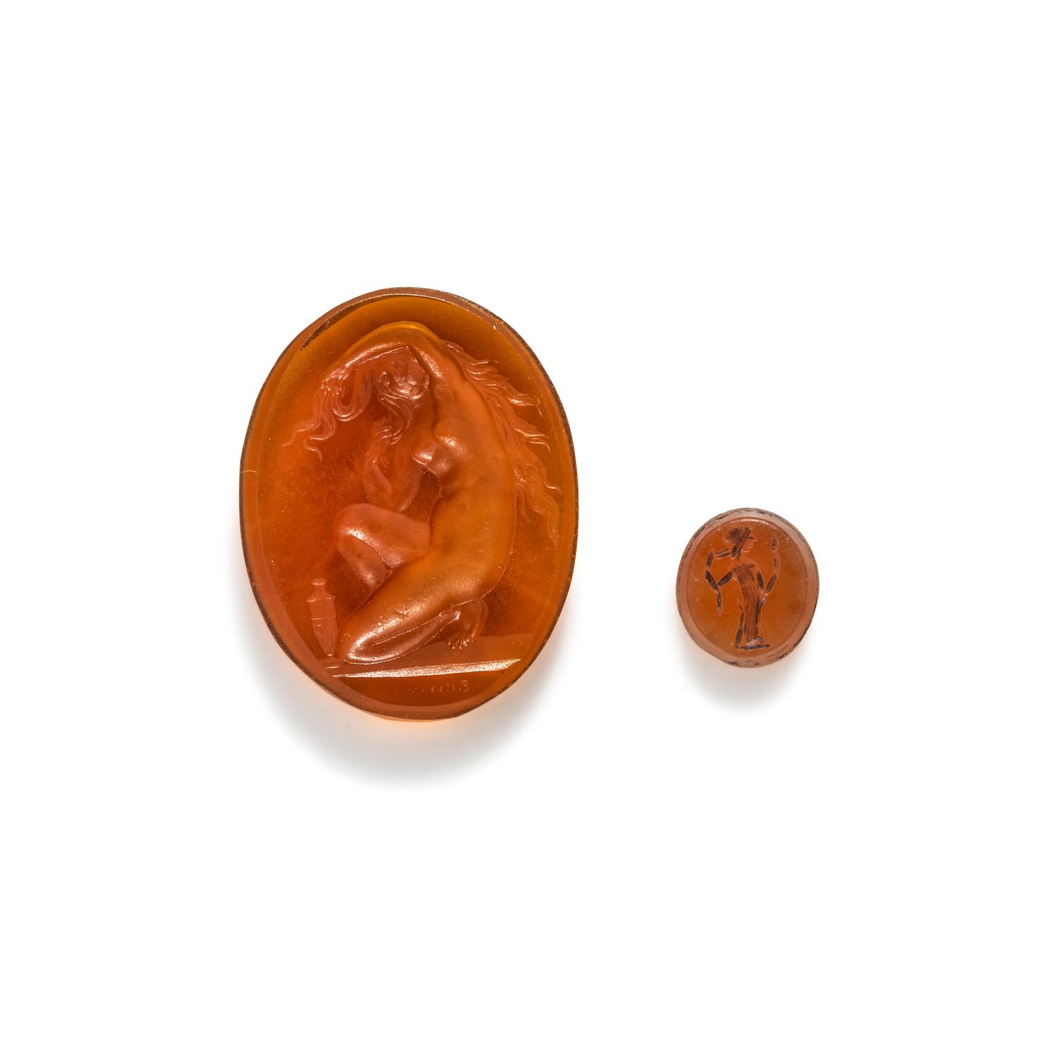 A Neoclassical Glass Intaglio with the Goddess Venus and a Carnelian Ring Stone