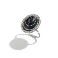 A Roman Banded Agate Ring Stone with the Infant Eros Holding a Butterfly — Set in a silver ring