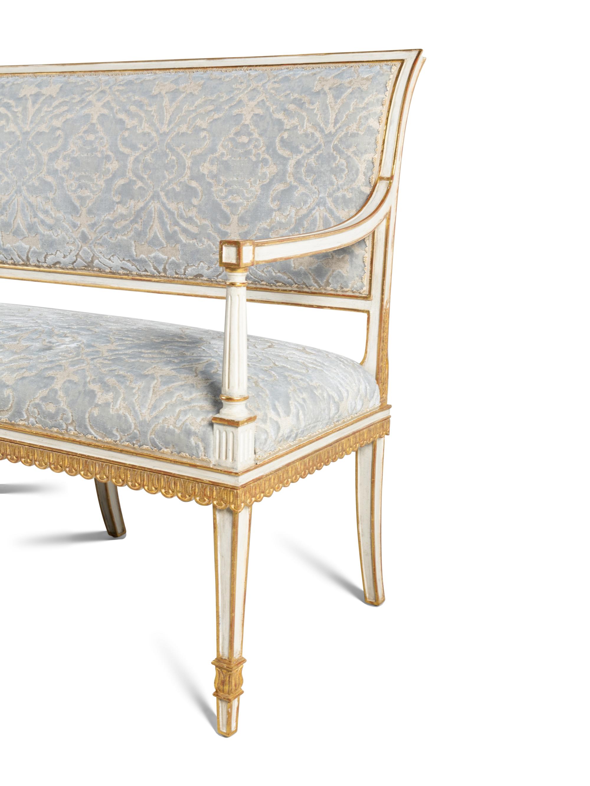 A Neoclassical Style Painted and Parcel Gilt Settee