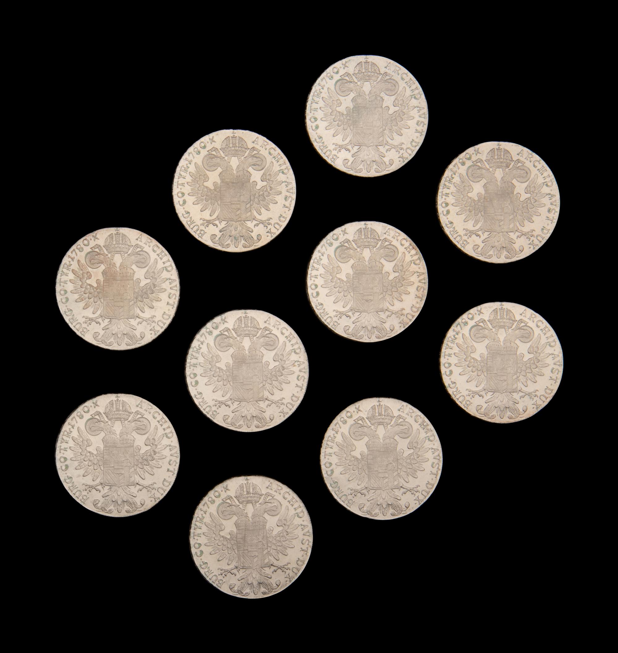 [AUSTRIA] A Group of Ten 1780-Dated Maria Theresa Silver Thaler Restrikes