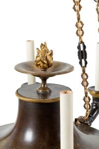 An Empire Style Gilt and Patinated Bronze Eight-Light Chandelier